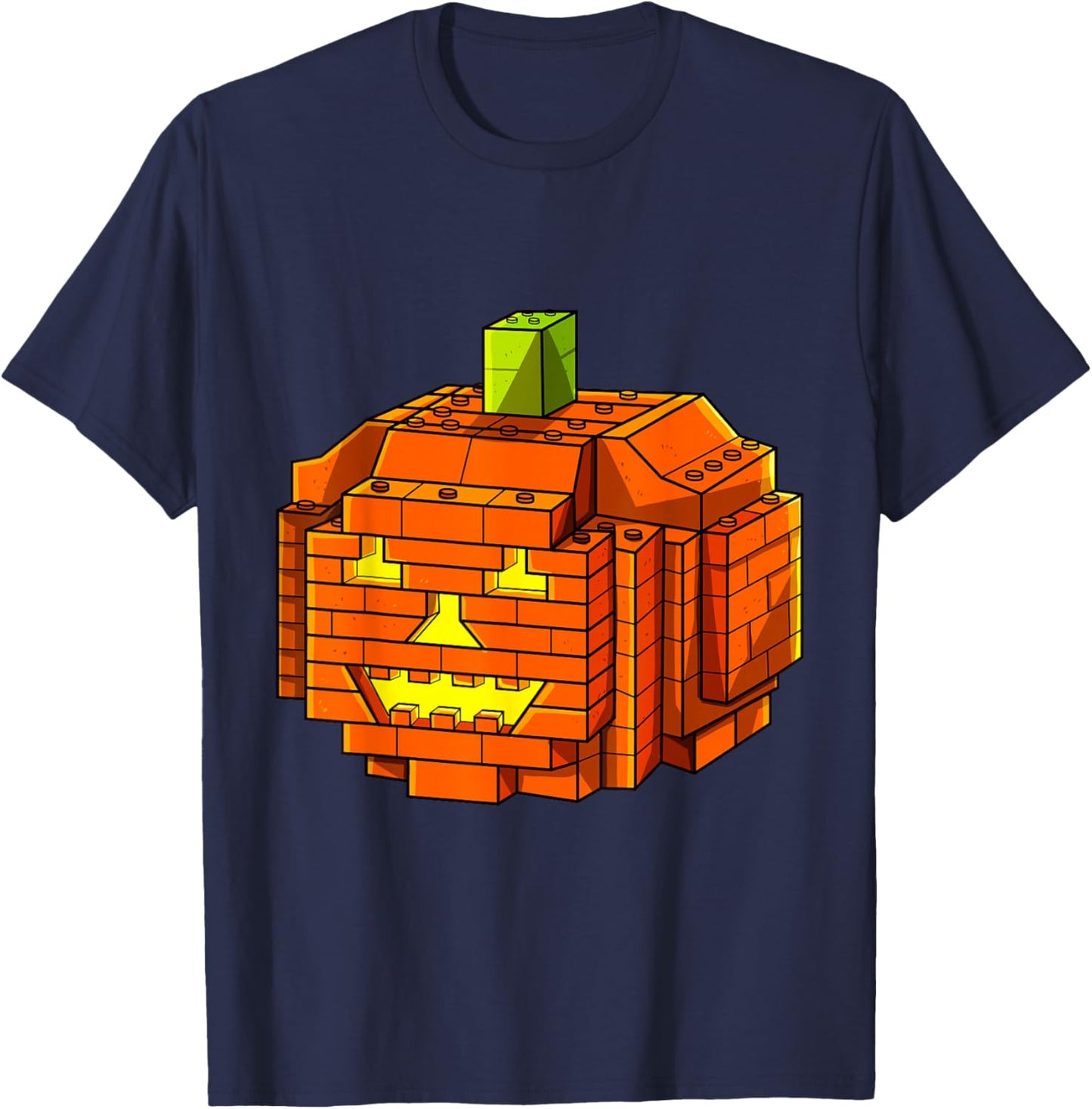 Halloween Building Brick Pumpkin JackoLantern Master Builder T-Shirt - T-Shirt | Navy