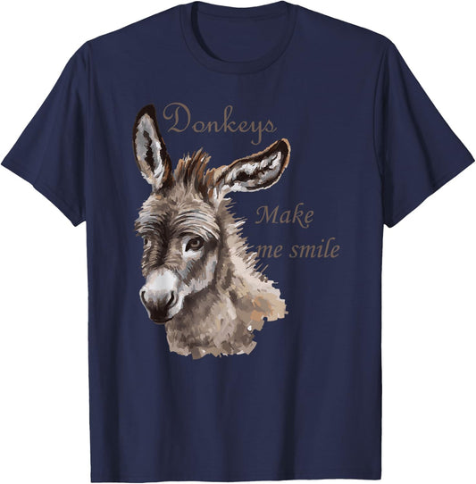 Donkeys Make Me Smile Cute Miniature DonkeyTail Lovers T-Shirt - T-Shirt | Navy