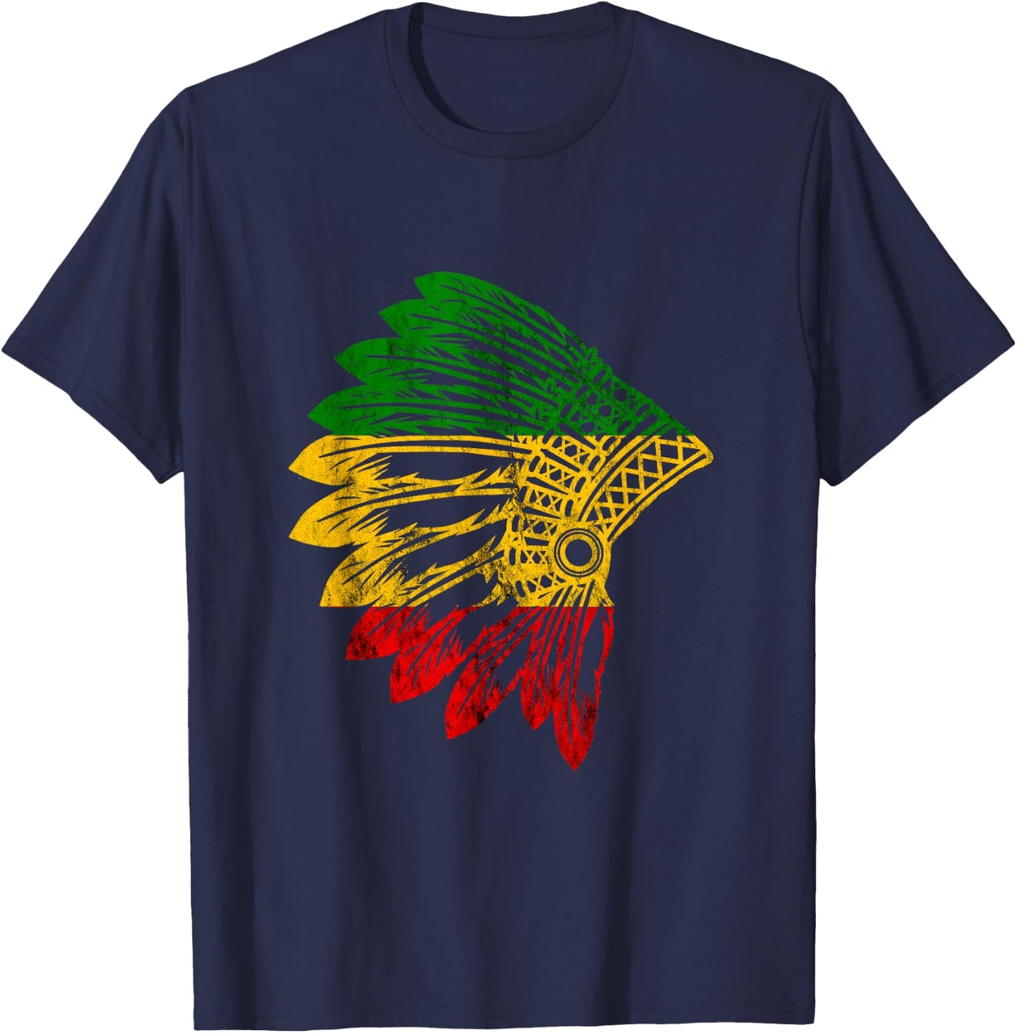 Rasta Reggae Indian Chief Costume Hippie Rastafari T-Shirt - T-Shirt | Navy