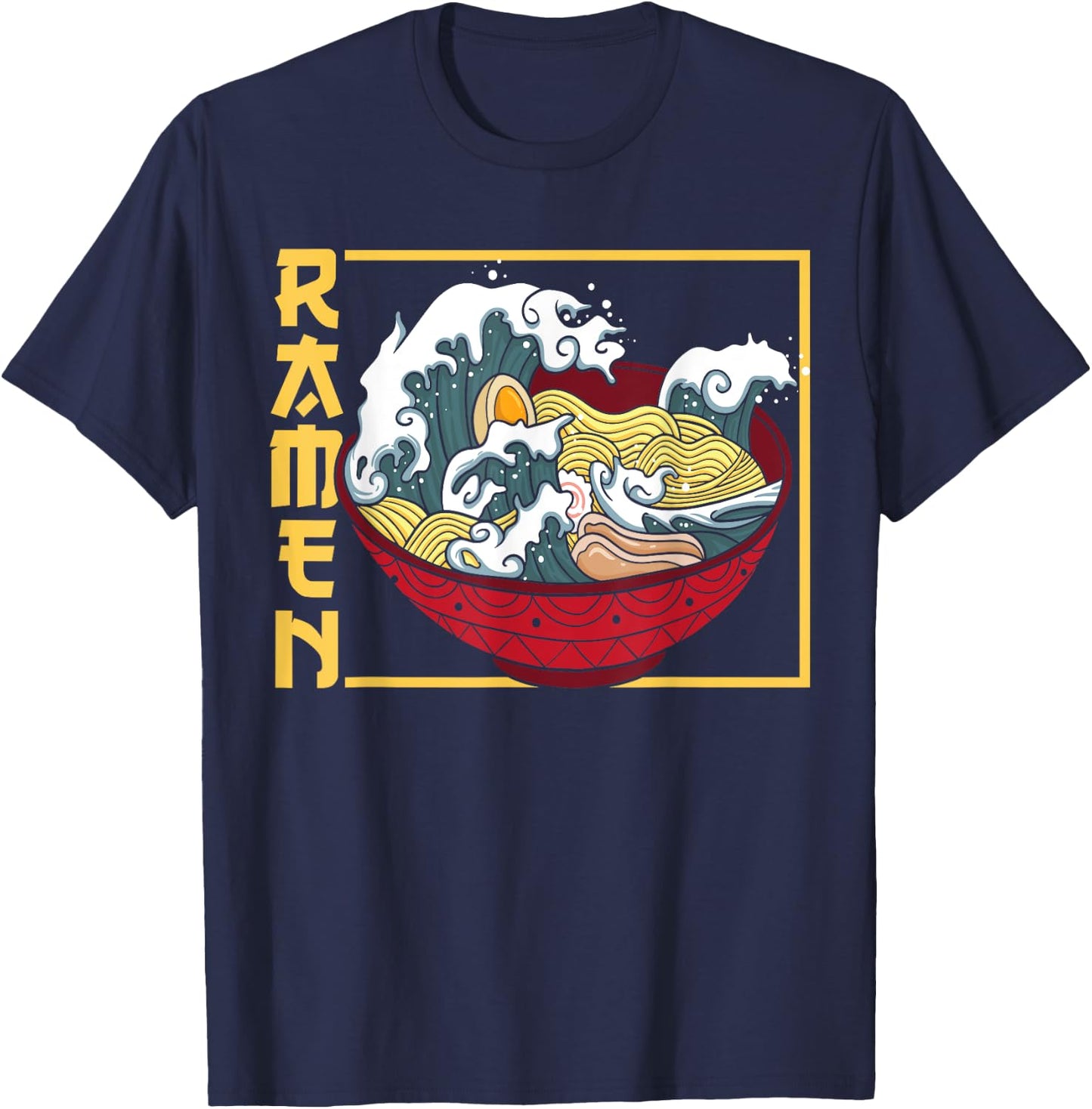 The Great Wave Off Kanagawa Ramen Eater Japanese Noodle Soup T-Shirt - T-Shirt | Navy