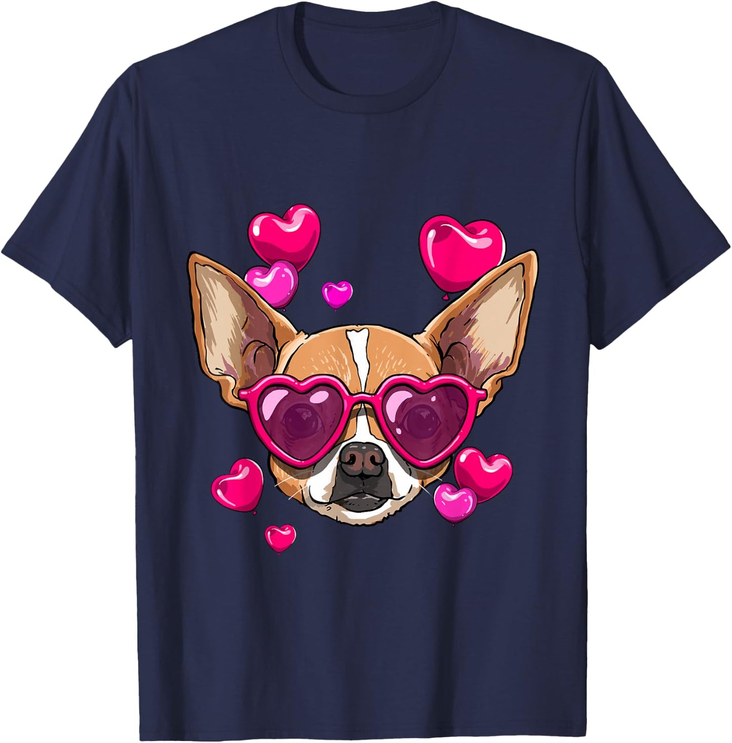 Valentines Chihuahua Dog Face Chihuahua Lover Owner T-Shirt - T-Shirt | Navy