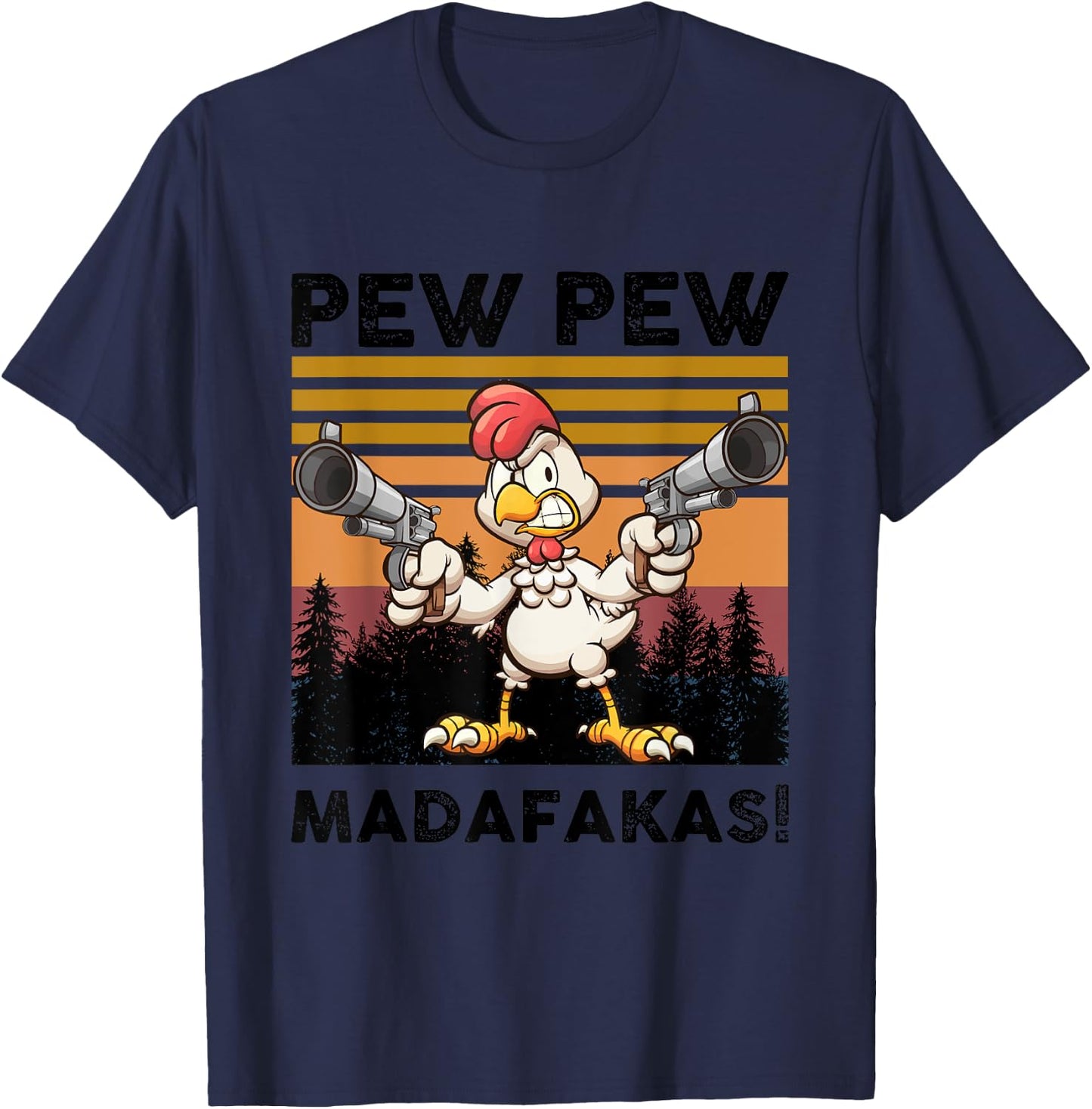 PEW Madafakas Turkey With Gun Retro Vintage Thanksgiving T-Shirt - T-Shirt | Navy
