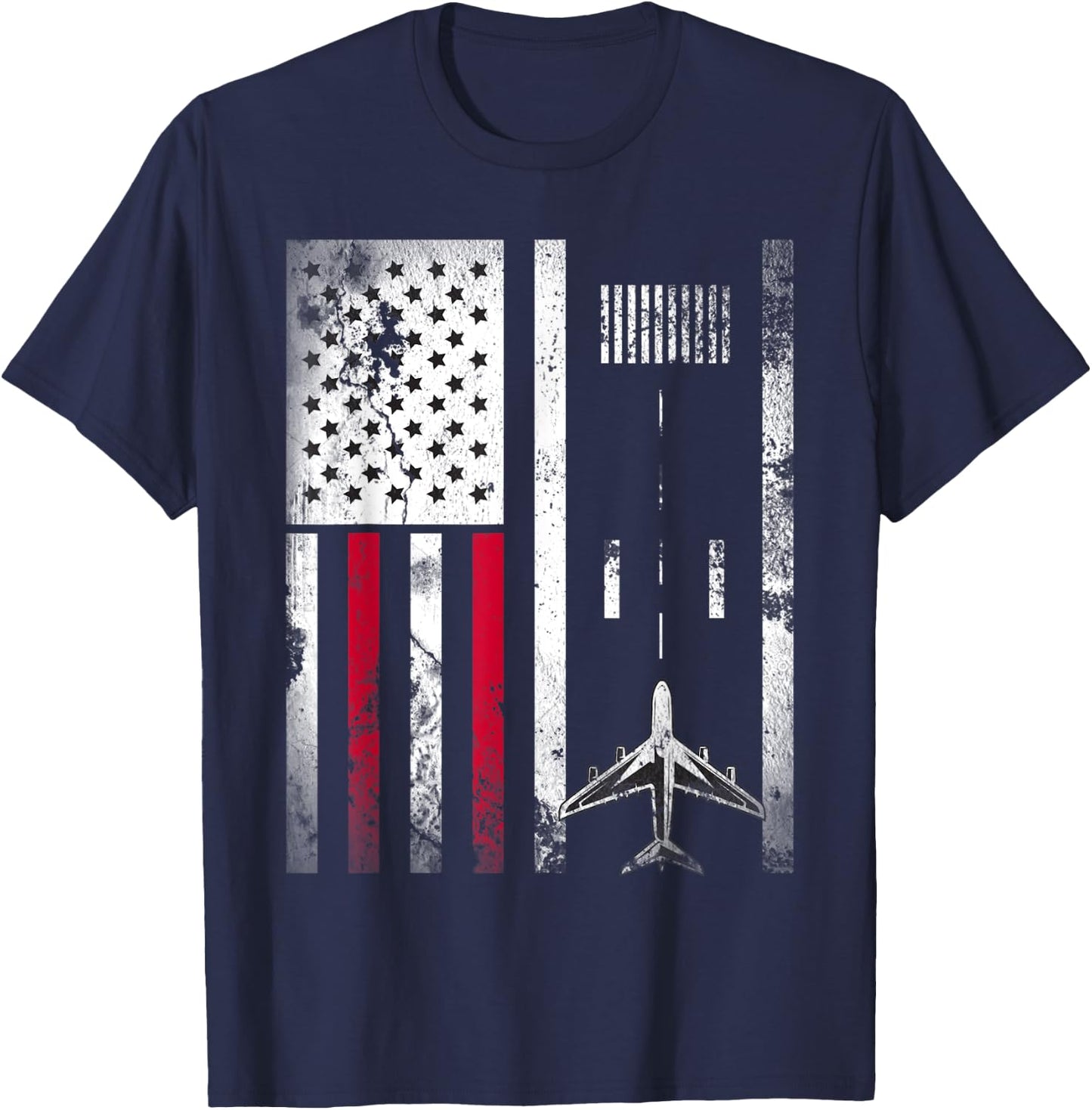 Vintage Airplane USA Flag Aviation Gift Pilot Veteran Men T-Shirt - T-Shirt | Navy