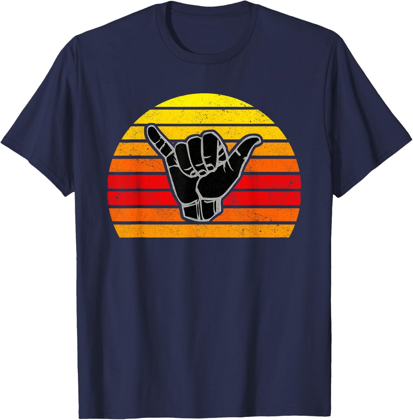 Retro Shaka & Surf Sign - Cool Vintage Surfer / Surfing Gift T-Shirt - T-Shirt | Navy