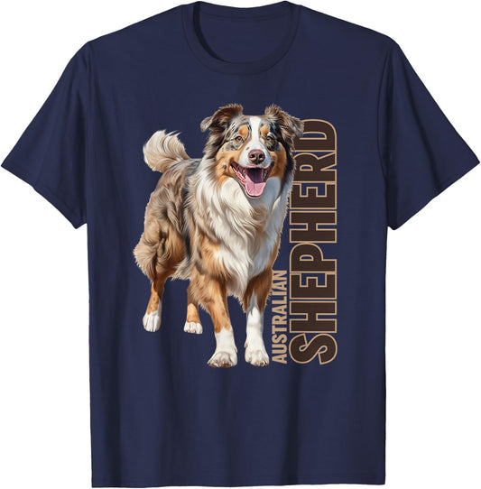 Australian Shepherd Watercolor T-Shirt - T-Shirt | Navy