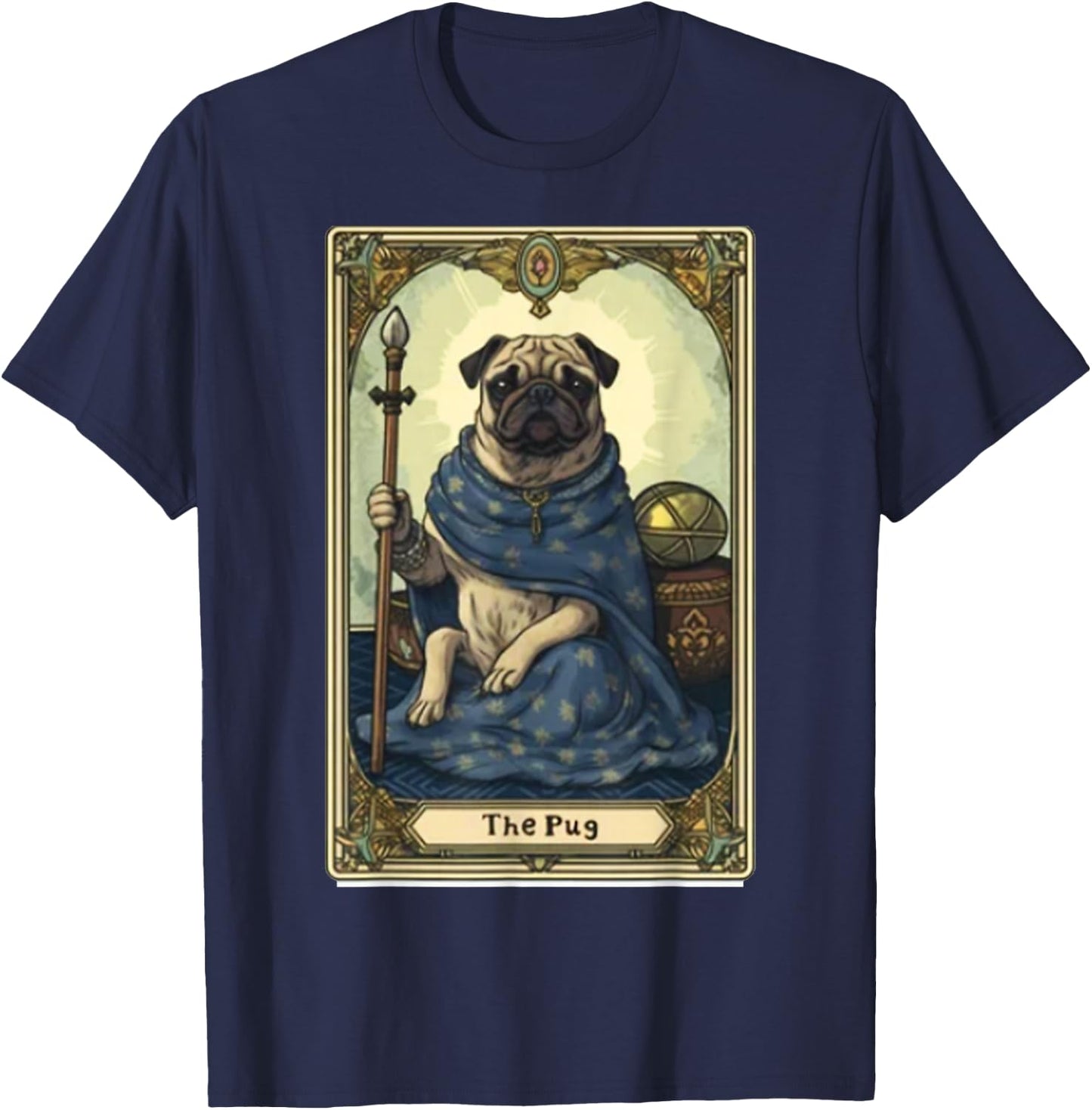 Pug Tarot Card - Pug Dog Tarot Card T-Shirt - T-Shirt | Navy