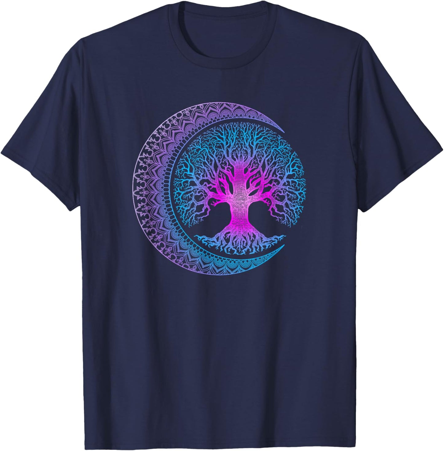 Tree of Life Cresent Moon Phases Mandala Yoga Gift T-Shirt - T-Shirt | Navy