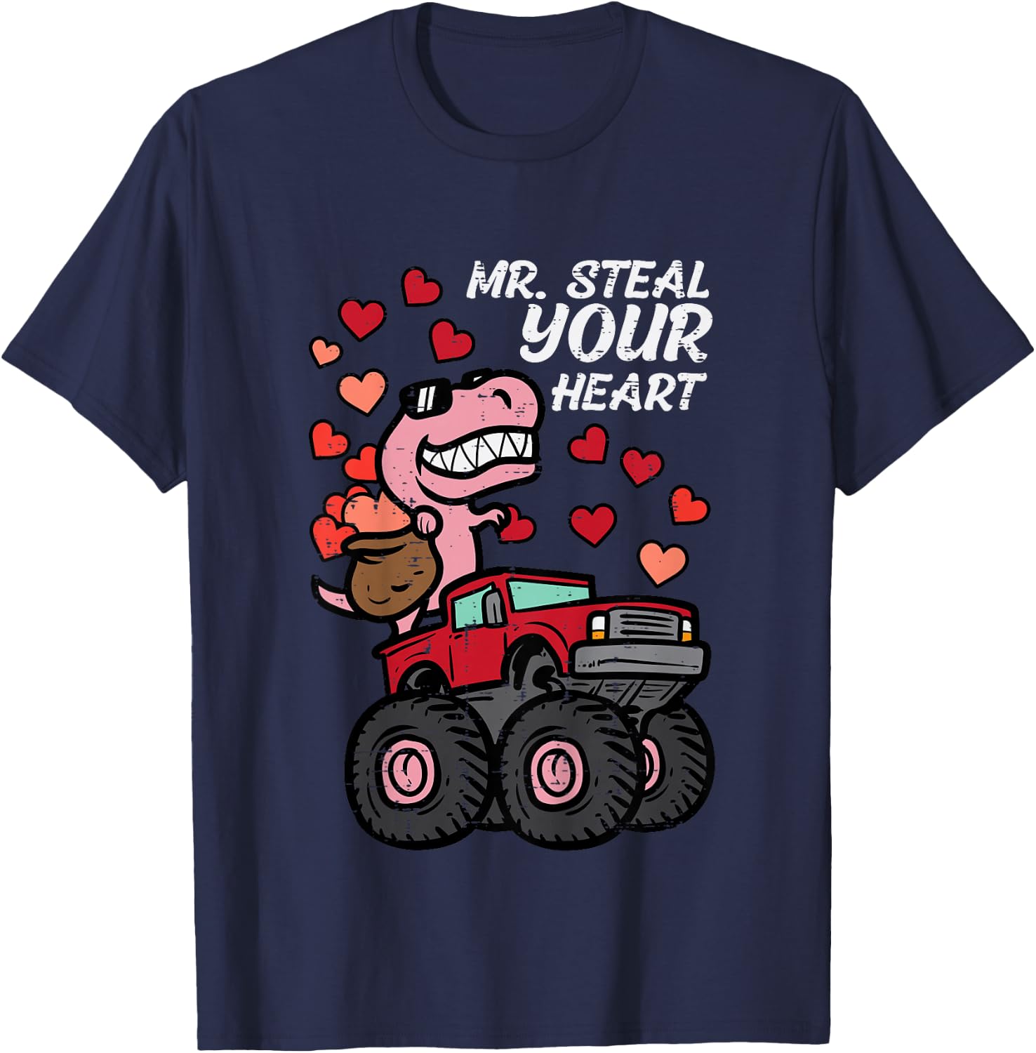 Kids Mr Steal Your Heart Monster Truck Valentines Day Toddler Boy T-Shirt - T-Shirt | Navy