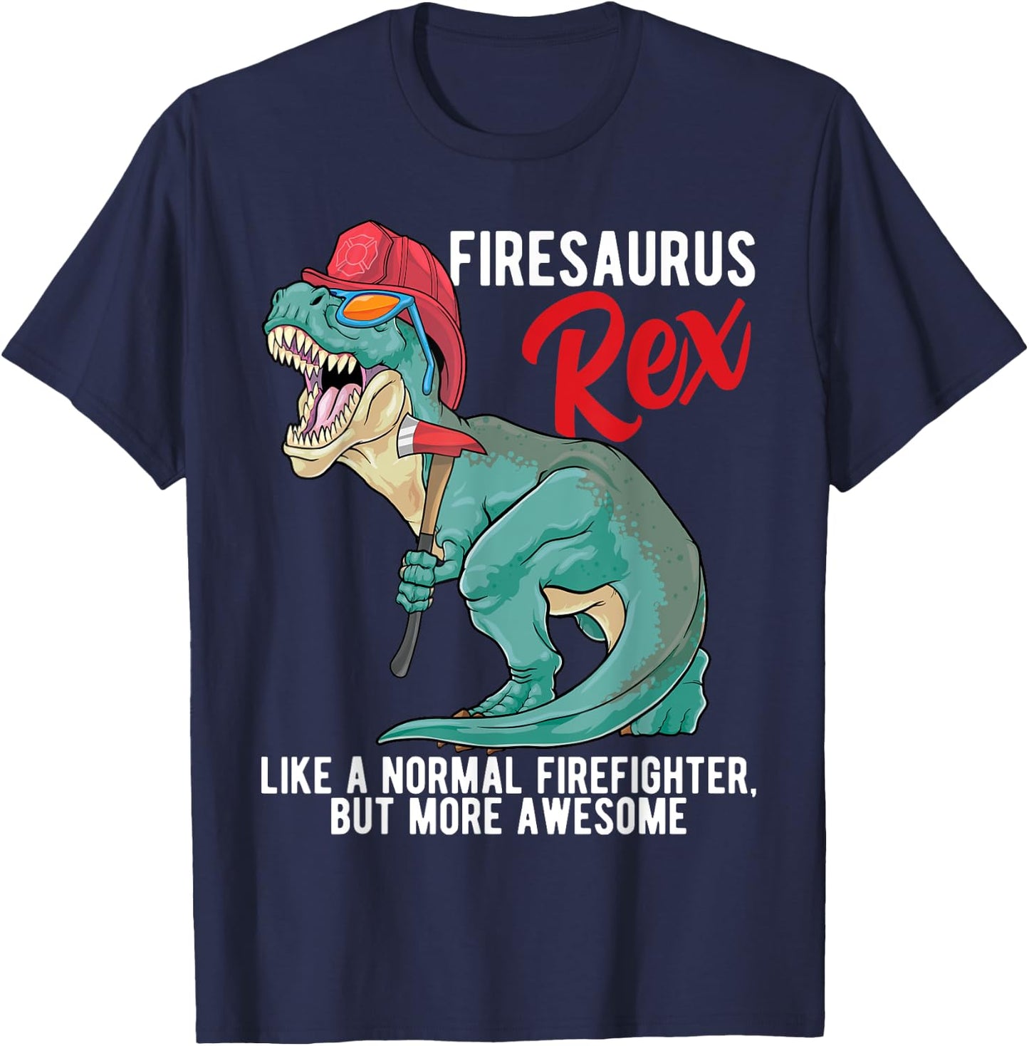 Firefighter T Rex Firesarus Rex Dinosaur Fireman Boys Kids T-Shirt - T-Shirt | Navy