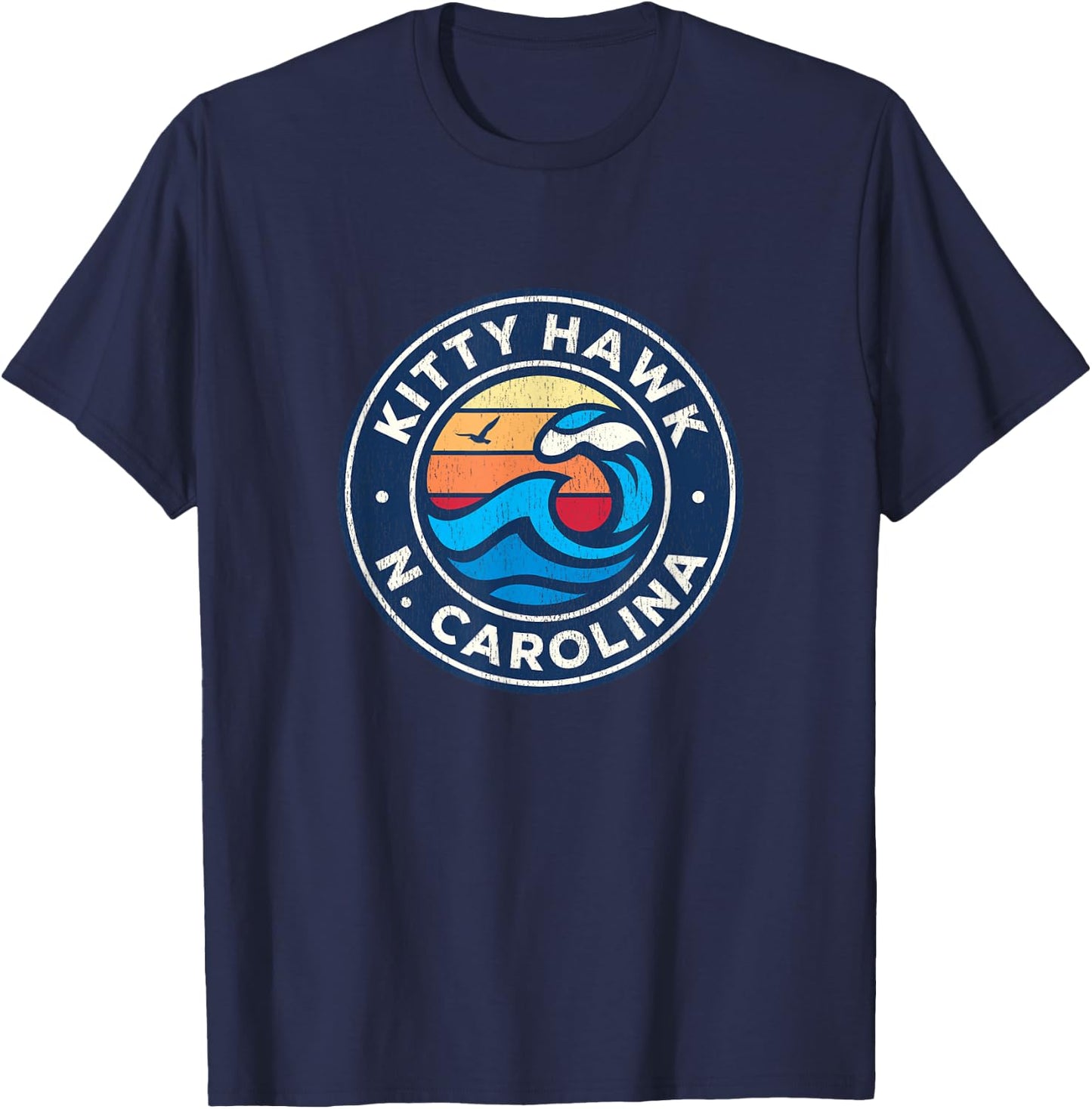 Kitty Hawk North Carolina NC Vintage Nautical Waves Design T-Shirt - T-Shirt | Navy