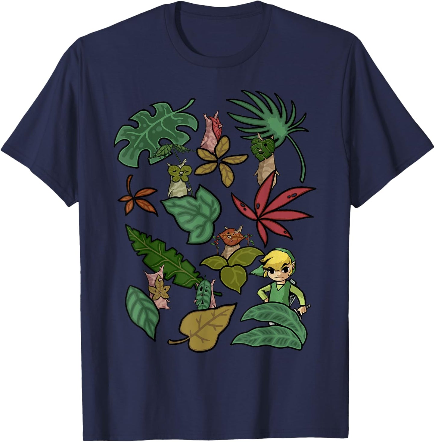 The Legend of Zelda: The Wind Waker Link Plant Life Jumble T-Shirt - T-Shirt | Navy