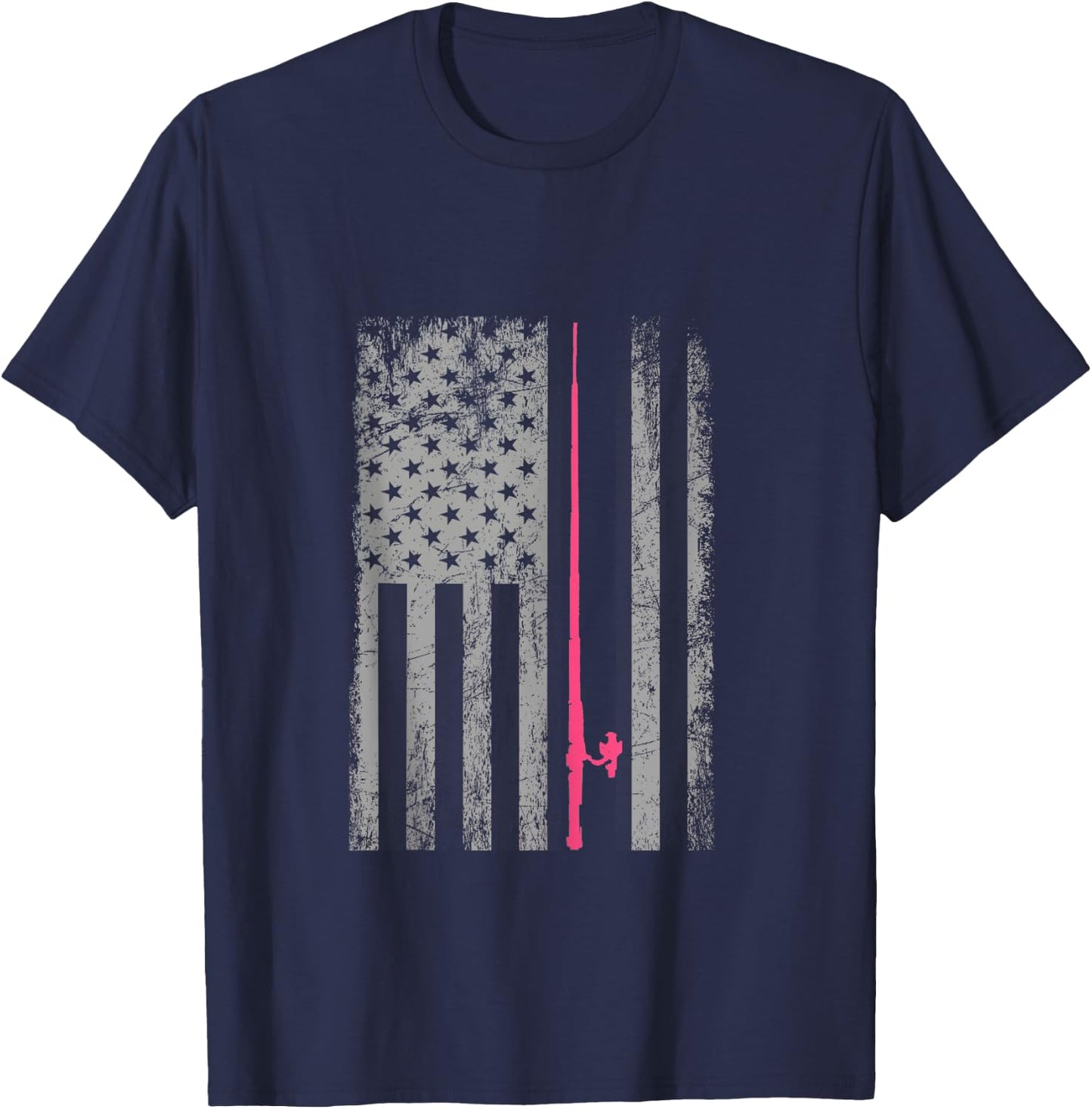 Pink Camo American Flag Fishing Shirt Women Bass Fishing T-Shirt - T-Shirt | Navy
