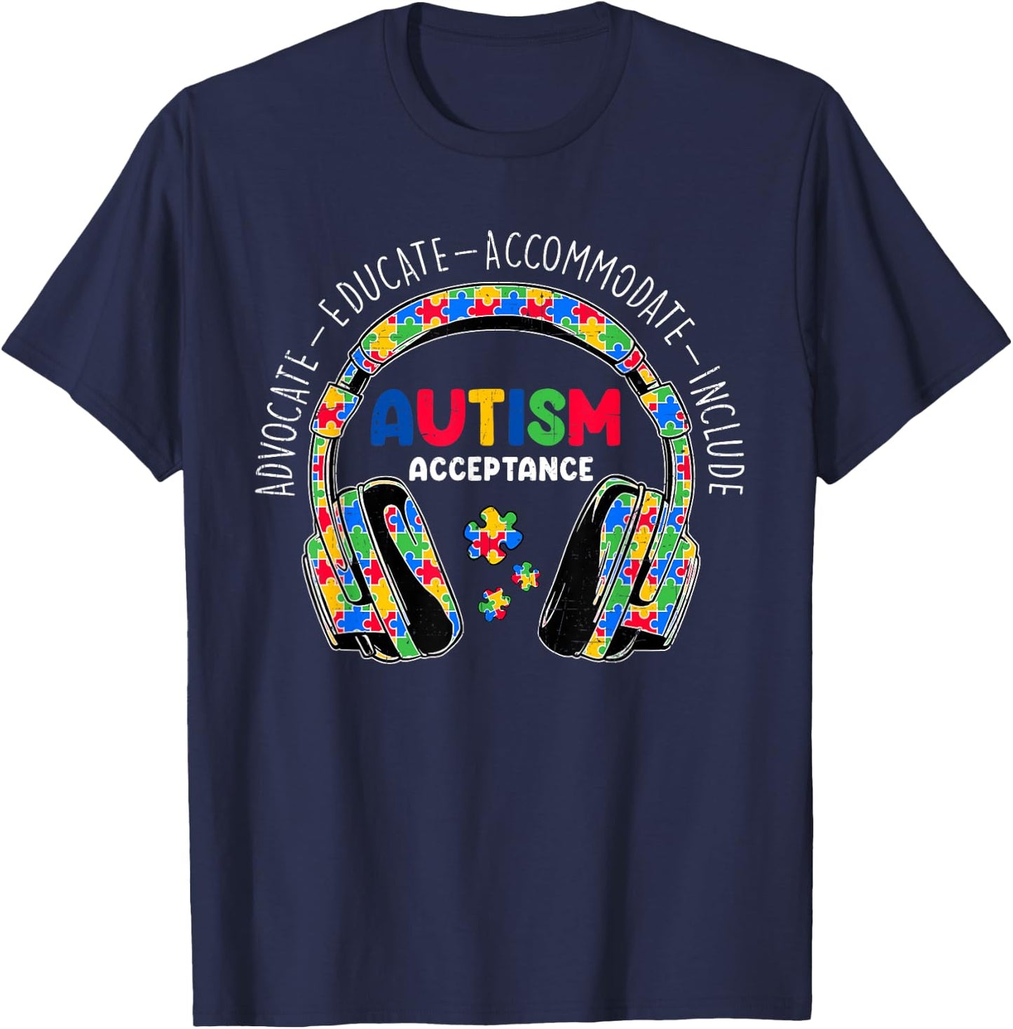 Autism Awareness Acceptance Headphones Teacher Boys Kids T-Shirt - T-Shirt | Navy