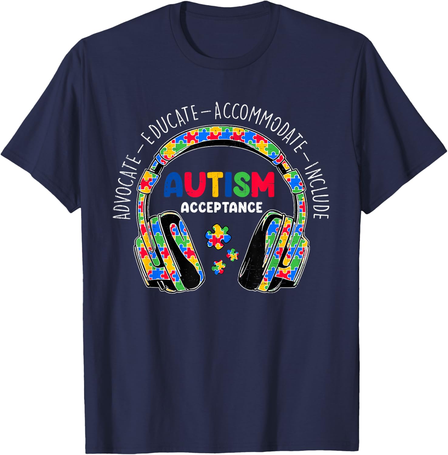 Autism Awareness Acceptance Headphones Teacher Boys Kids T-Shirt - T-Shirt | Navy