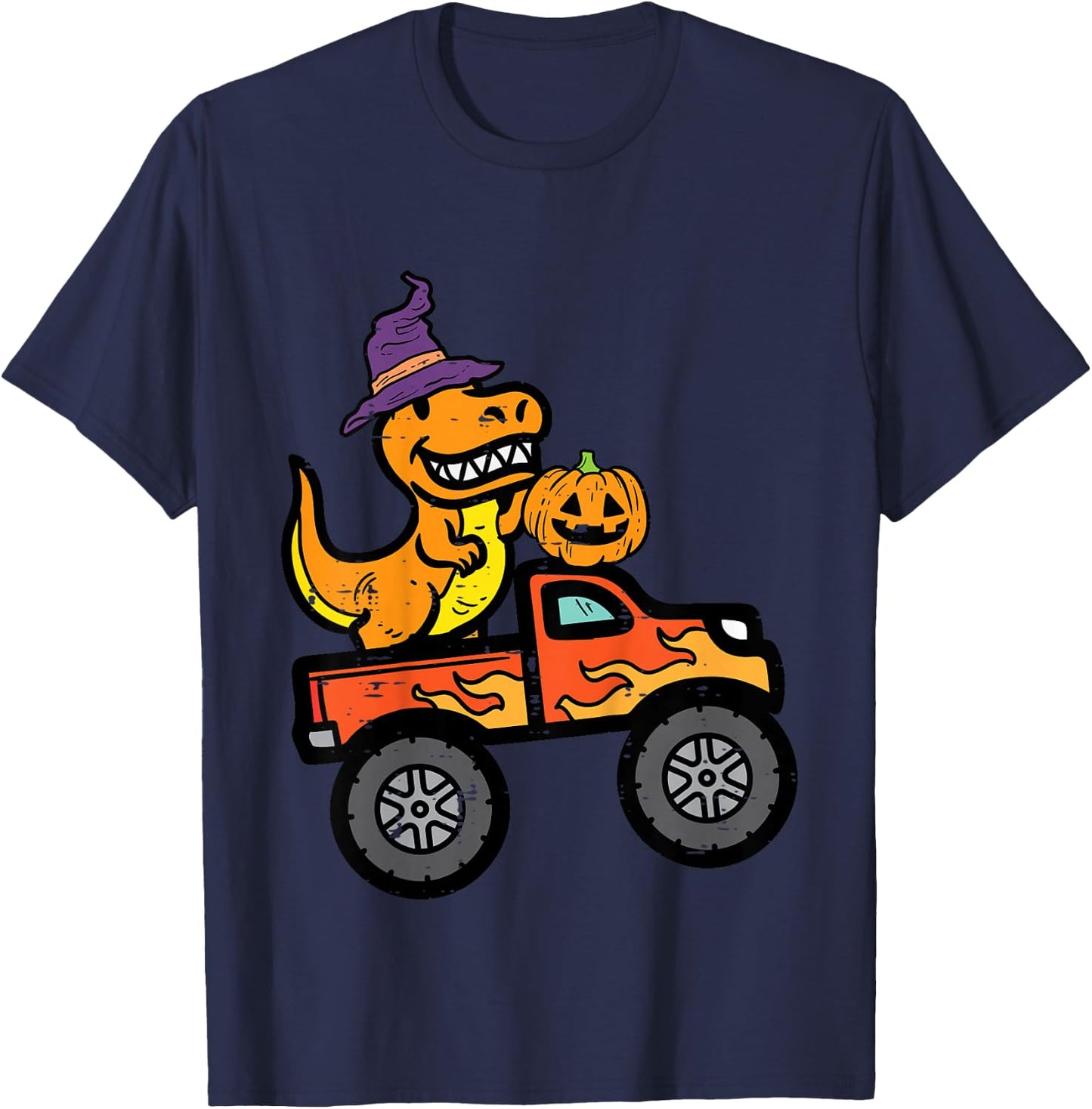 Kids Halloween Monster Truck Dino Trex Costume Boys Kids Toddler T-Shirt - T-Shirt | Navy