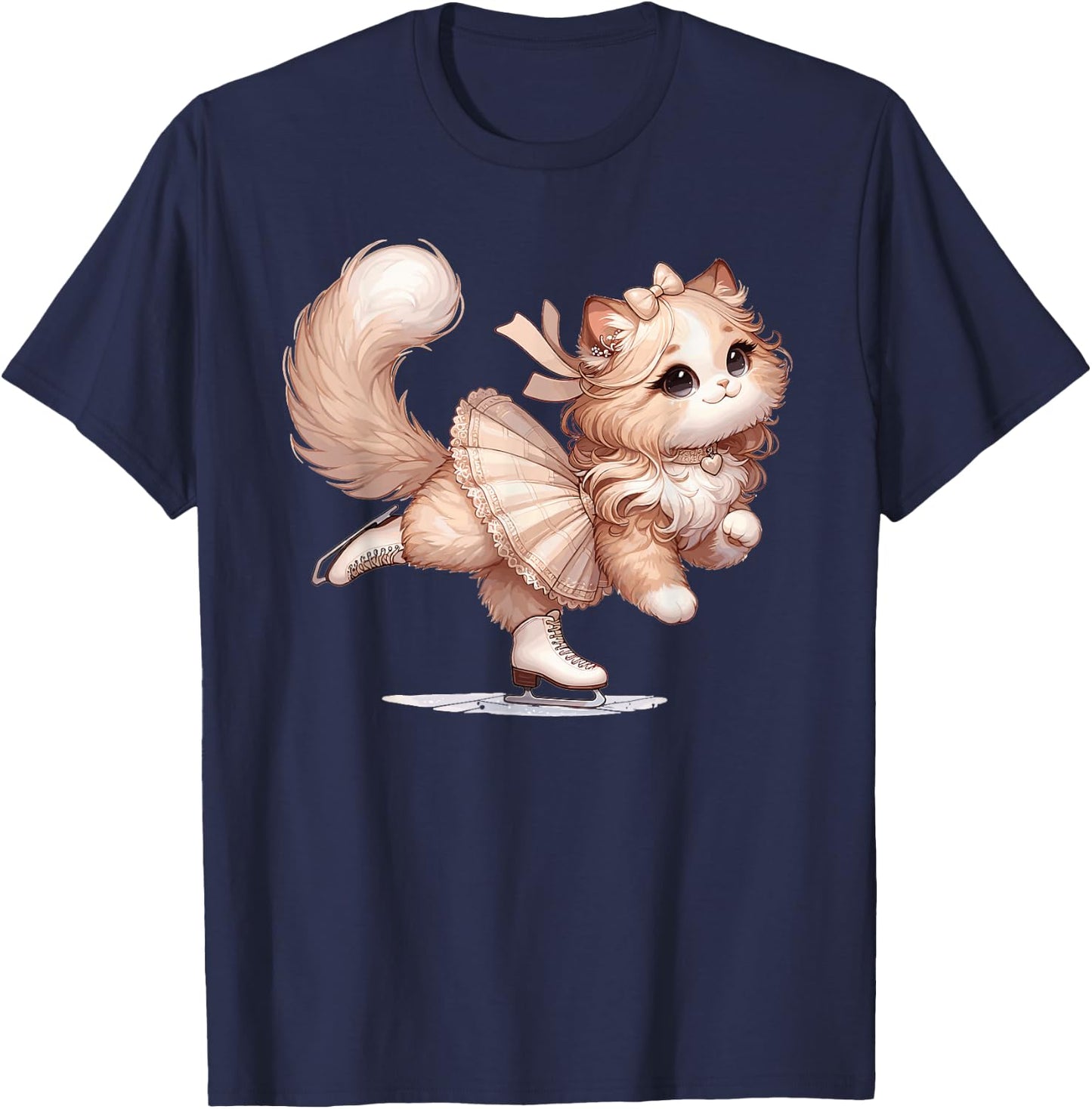 Girl Who Loves Cats And Ice Skating Cat Ice Skating T-Shirt - T-Shirt | Navy