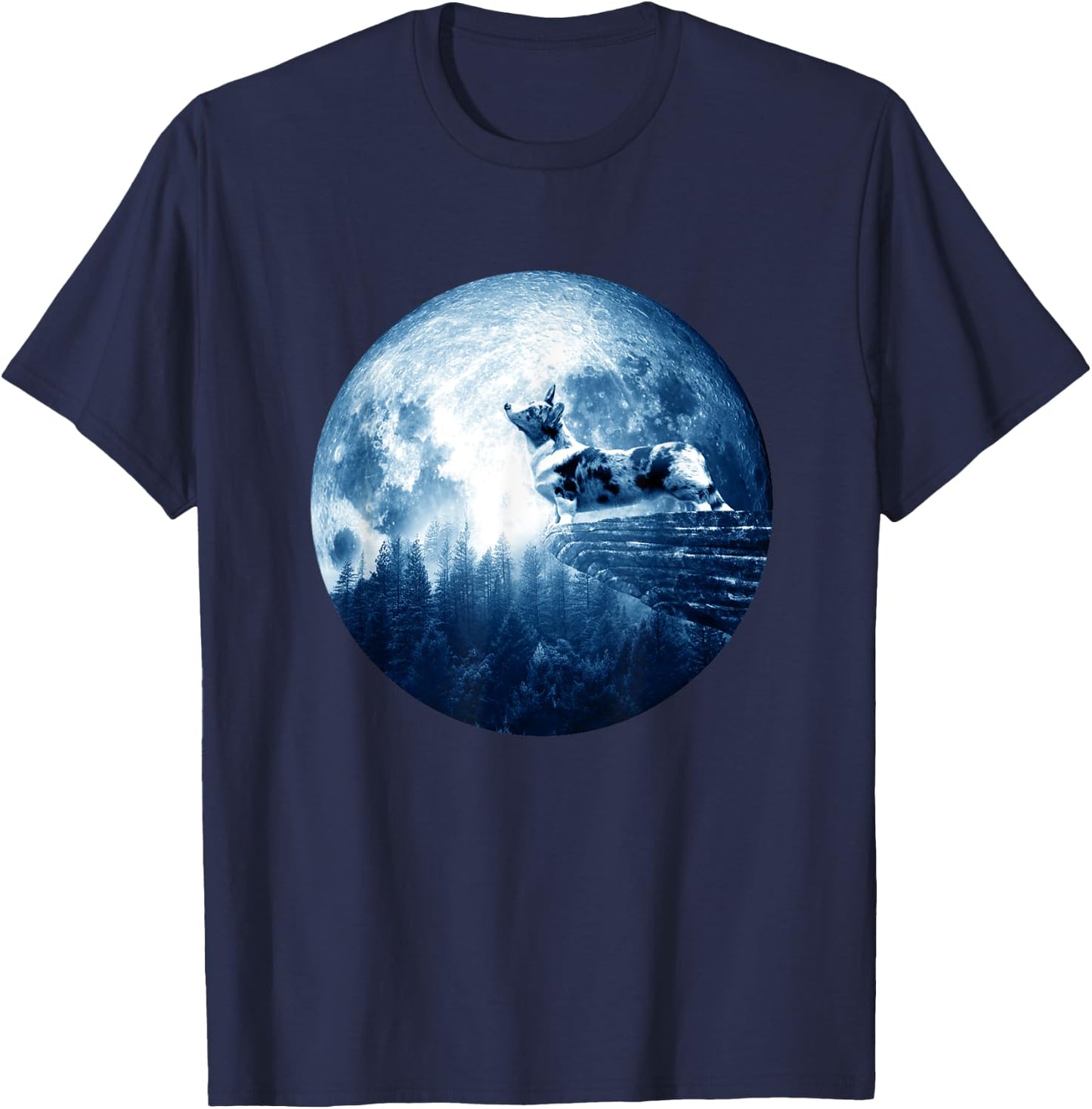 Cardigan Welsh Corgi Dog Moon Dog Mom Dad Dog Lovers T-Shirt - T-Shirt | Navy
