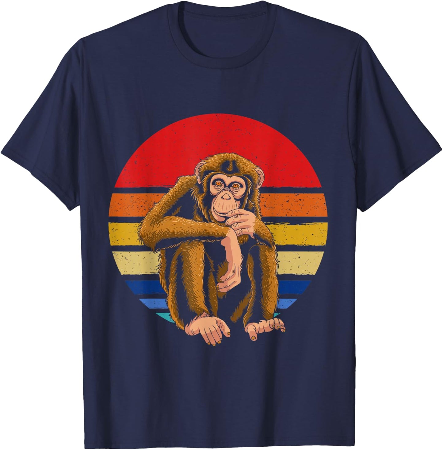 Retro Vintage Chimpanzee Monkey Wild Forest Animal T-Shirt - T-Shirt | Navy