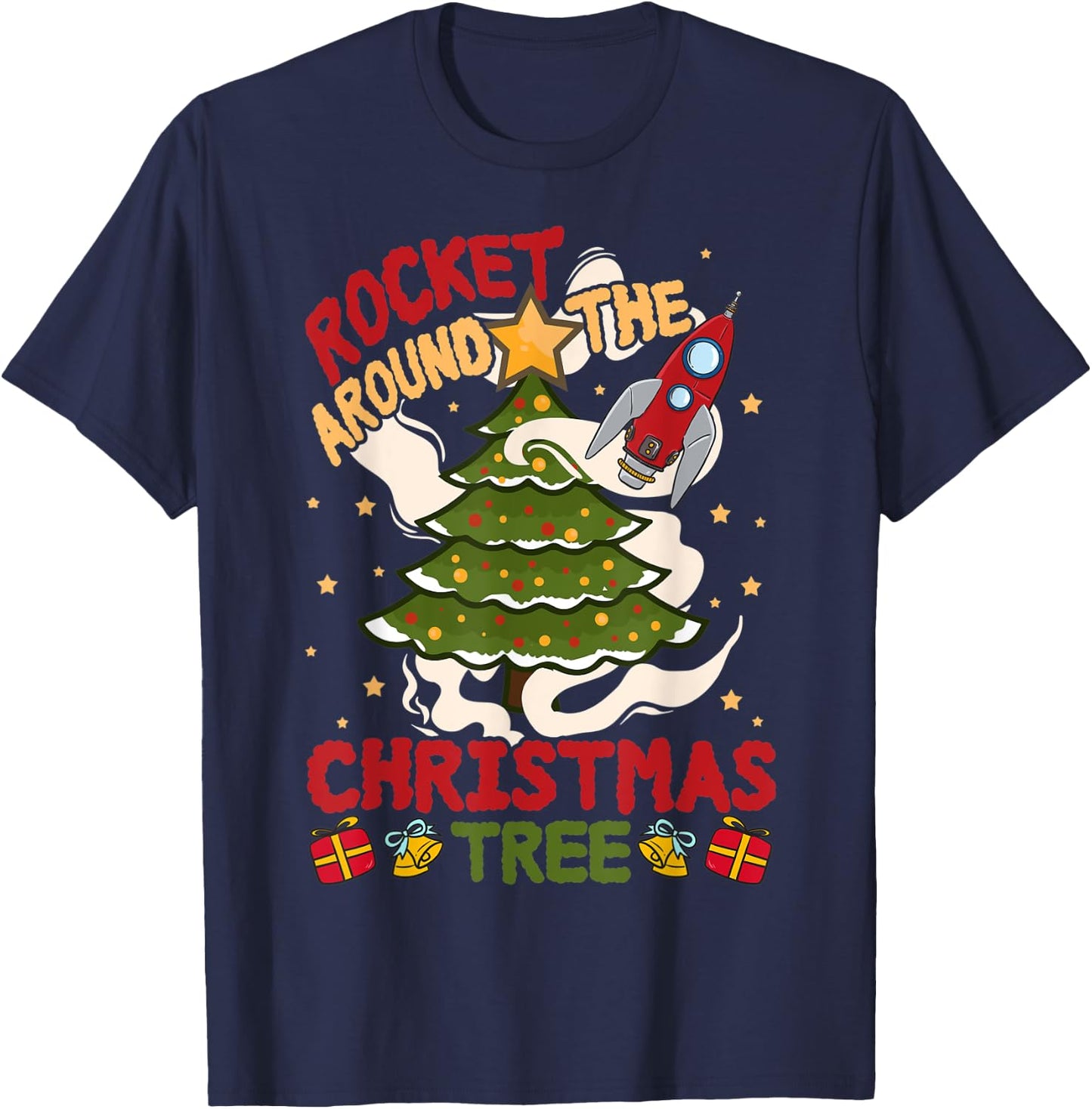 Rocket around the Christmas Tree - Cute Xmas Sweater T-Shirt - T-Shirt | Navy