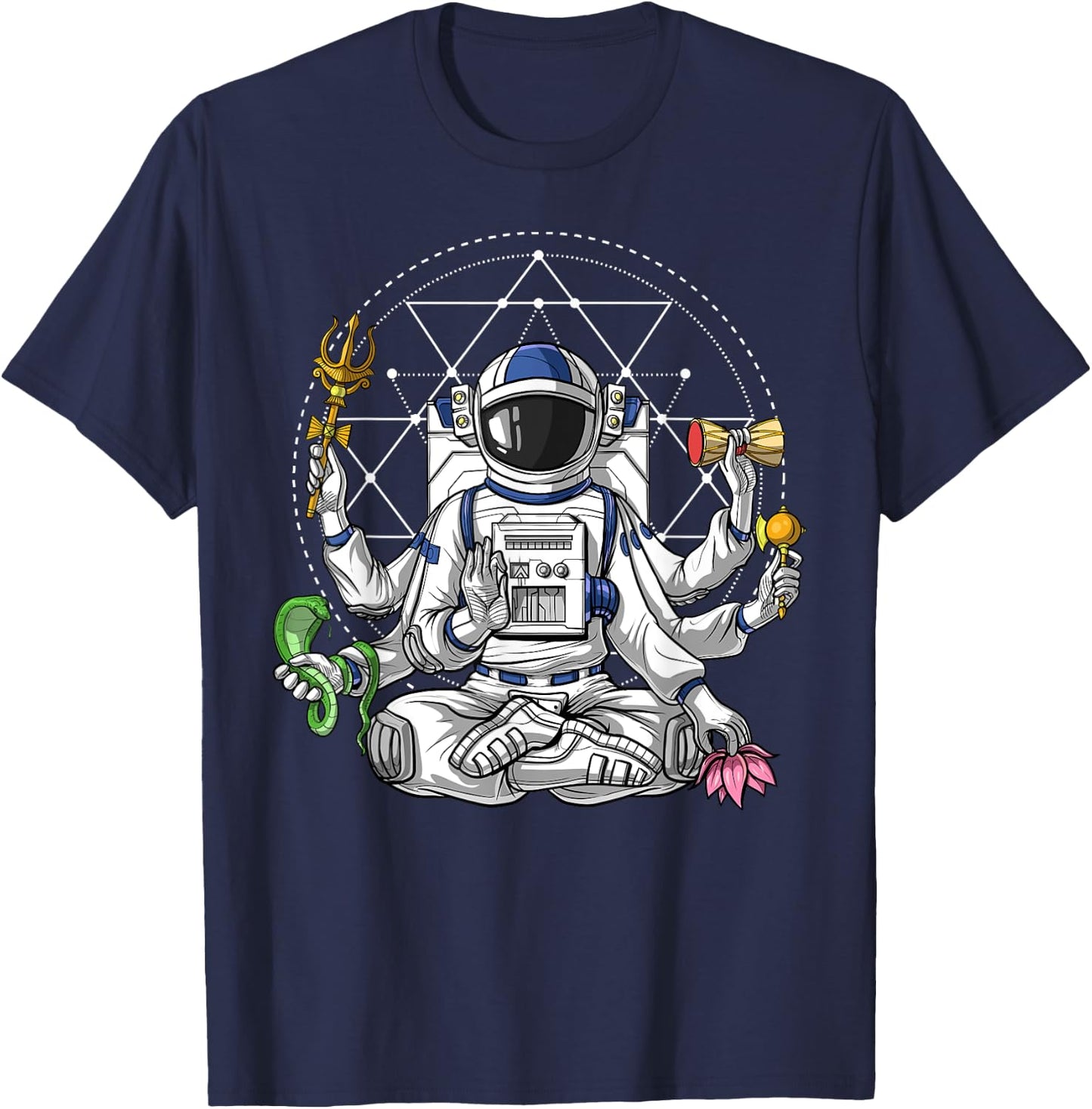 Psychedelic Astronaut Shiva Hindu God Spiritual Meditation T-Shirt - T-Shirt | Navy