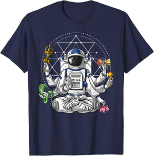 Psychedelic Astronaut Shiva Hindu God Spiritual Meditation T-Shirt - T-Shirt | Navy
