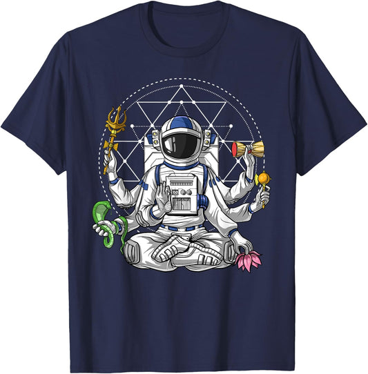 Psychedelic Astronaut Shiva Hindu God Spiritual Meditation T-Shirt - T-Shirt | Navy