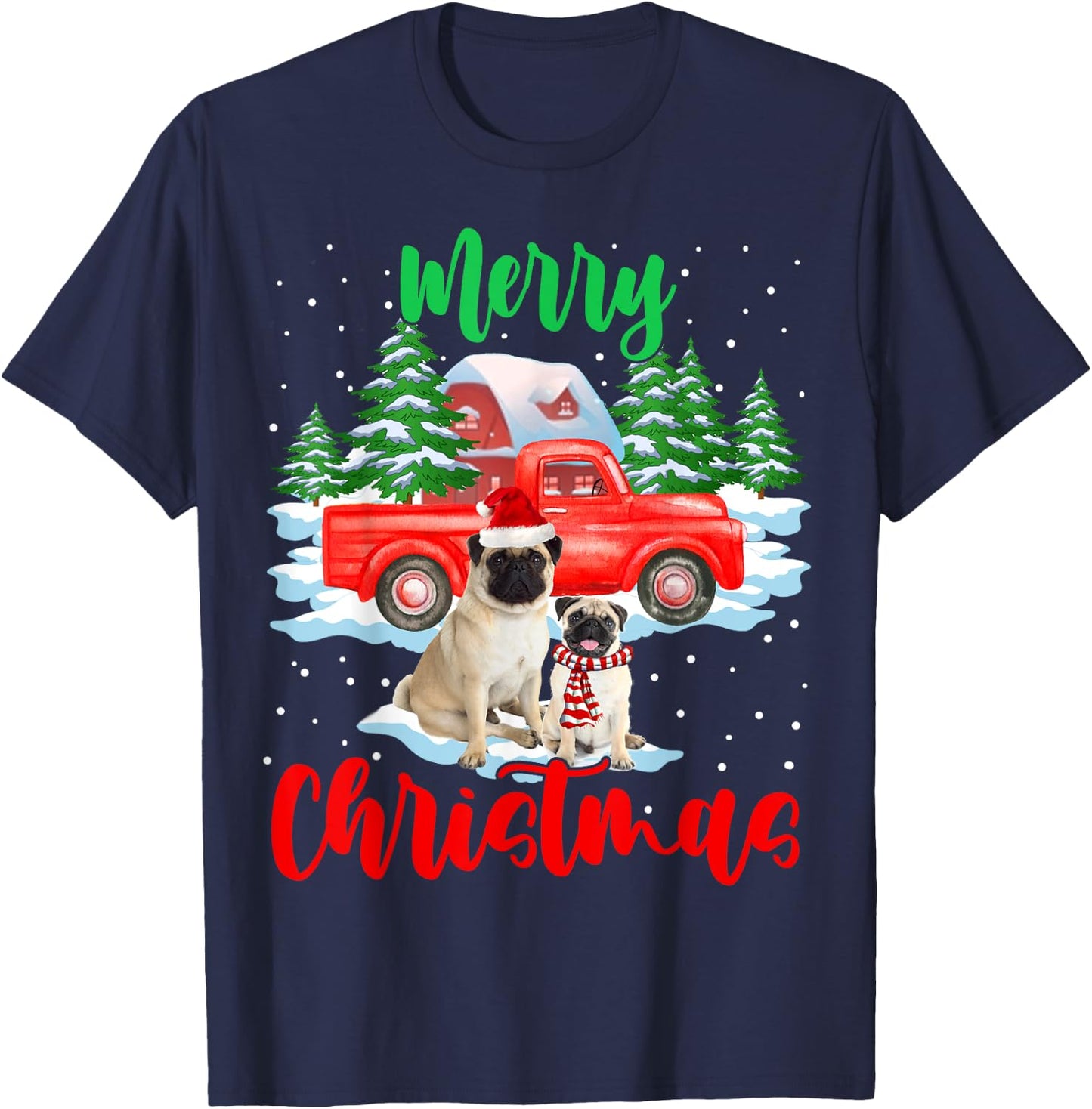 Merry Christmas Santa Pug And Truck Dog Gift Women Kids T-Shirt - T-Shirt | Navy