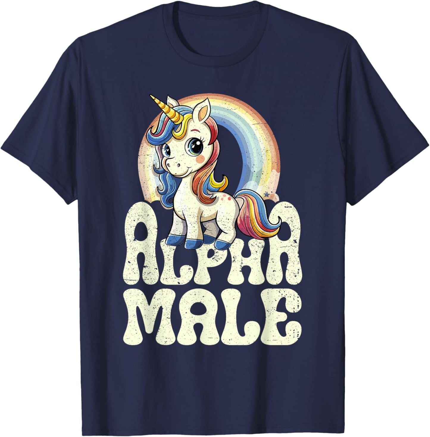 Alpha Male Unicorn Funny Sarcastic Ironic Weird Y2K Humor T-Shirt - T-Shirt | Navy