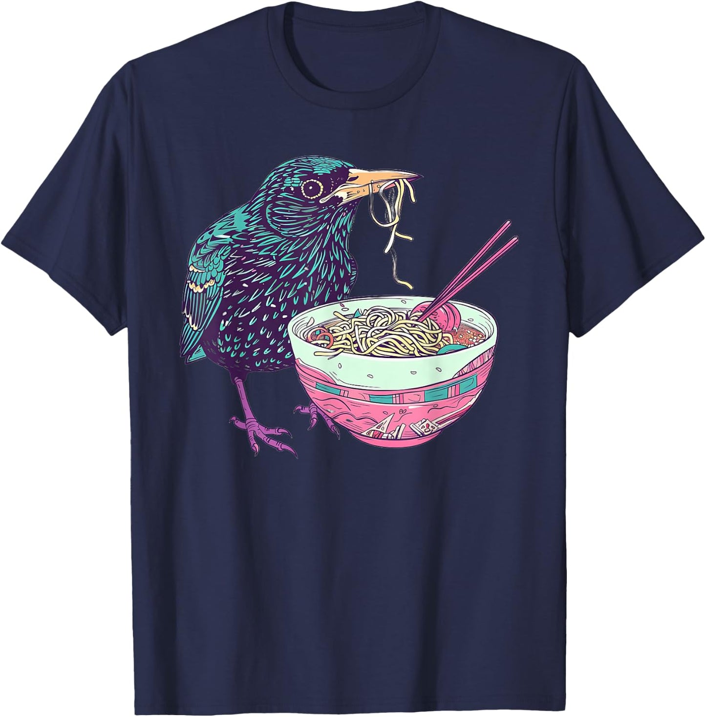 Starling Eating Ramen T-Shirt - T-Shirt | Navy