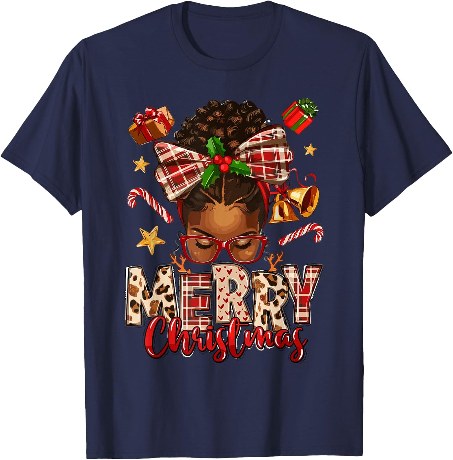African American Christmas African Black Women Mom Xmas T-Shirt - T-Shirt | Navy