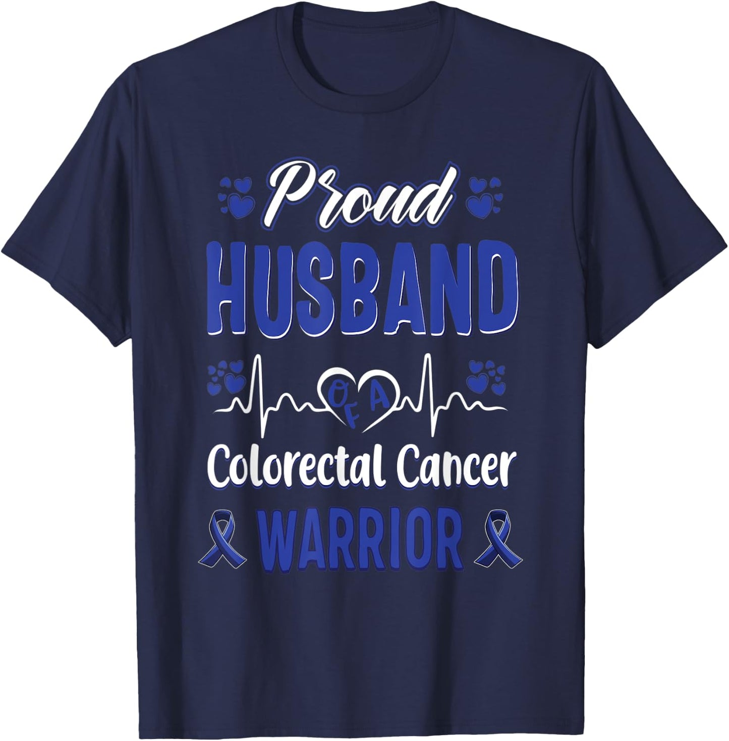 proud Husband colorectal colon cancer warrior awareness T-Shirt - T-Shirt | Navy