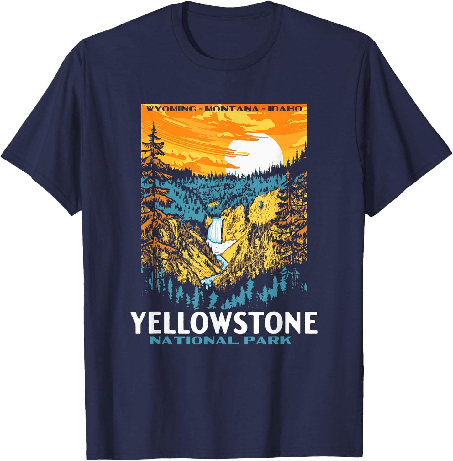 Retro Yellowstone National Park WPA Style Lower Falls T-Shirt - T-Shirt | Navy