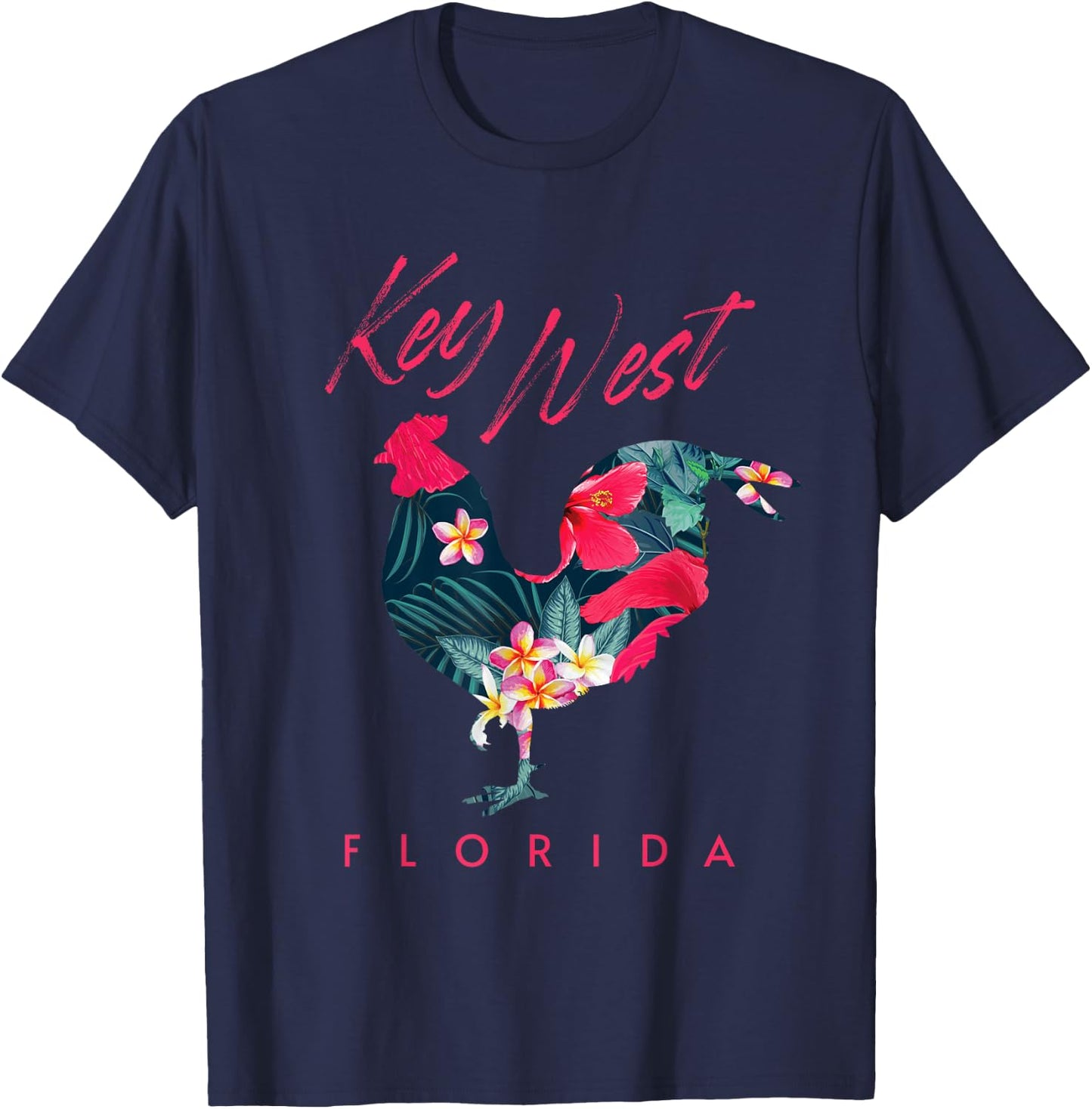 Key West Florida Chicken Lover Flower Hibiscus Souvenir T-Shirt - T-Shirt | Navy