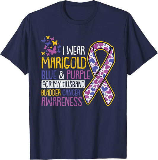 For My Husband Bladder Cancer Awareness Ribbon Warrior Dad T-Shirt - T-Shirt | Navy