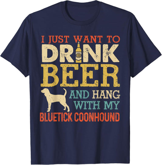 Bluetick Coonhound Dad Drink Beer Hang With Dog Funny Men T-Shirt - T-Shirt | Navy