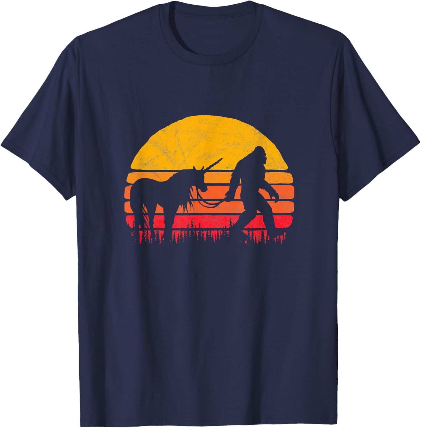 Bigfoot UFO Believer 2001 Funny Bigfoot / Sasquatch & Unicorn Retro Legends! T-Shirt - T-Shirt | Navy
