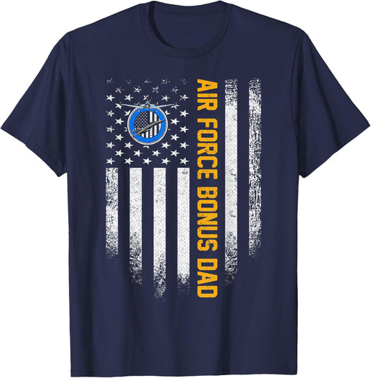 Vintage USA American Flag Proud Air Force Veteran Bonus Dad T-Shirt - T-Shirt | Navy