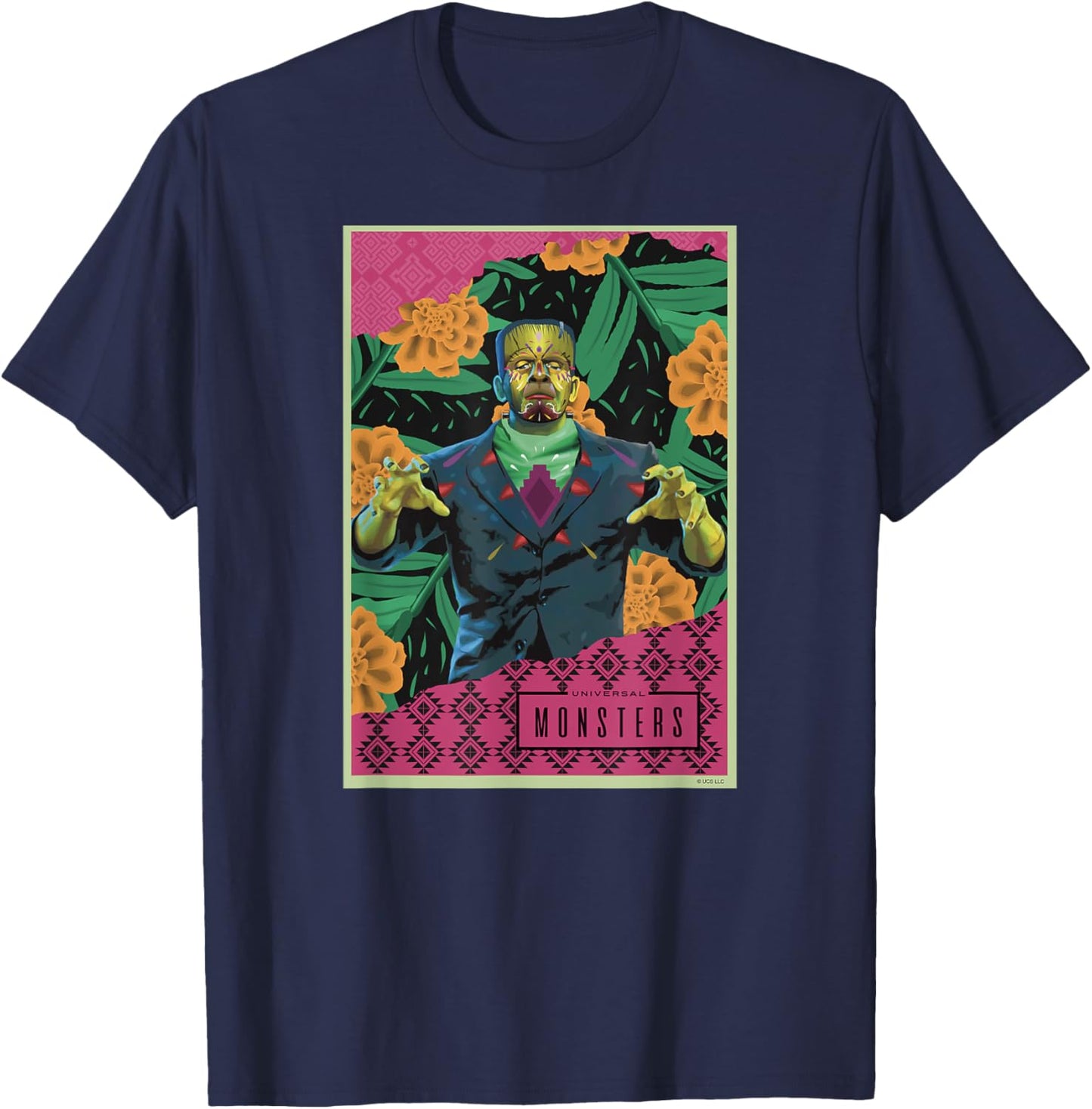 Universal Monsters Frankenstein Día De Los Muertos T-Shirt - T-Shirt | Navy