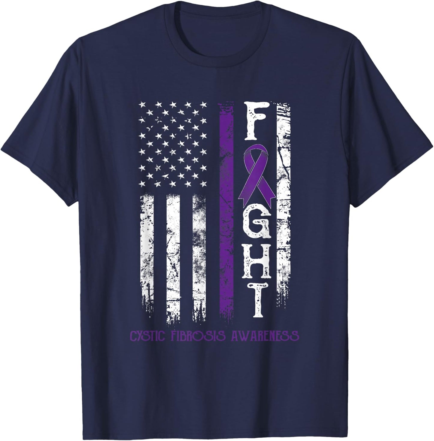 Cystic Fibrosis Warrior US Flag T-Shirt - T-Shirt | Navy