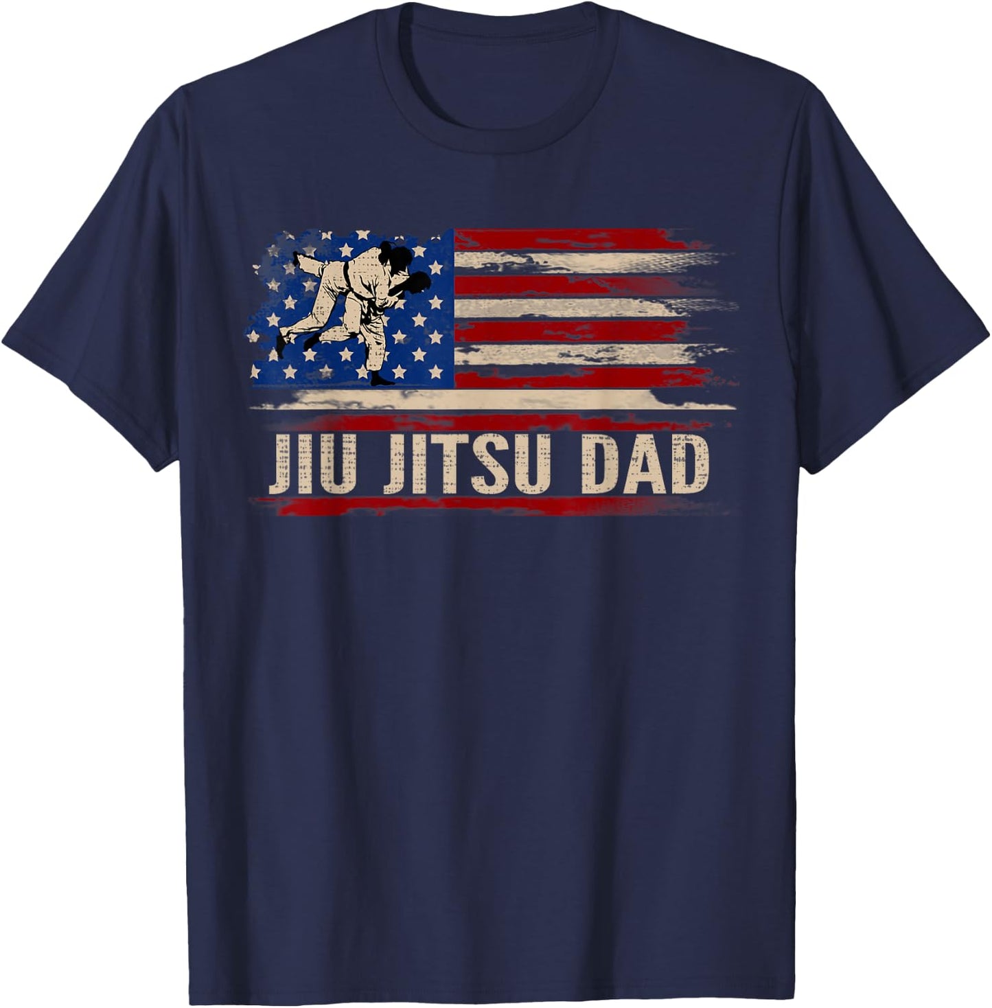 Vintage BJJ Jiu-Jitsu Dad American USA Flag Sports Gift Kids Men T-Shirt - T-Shirt | Navy
