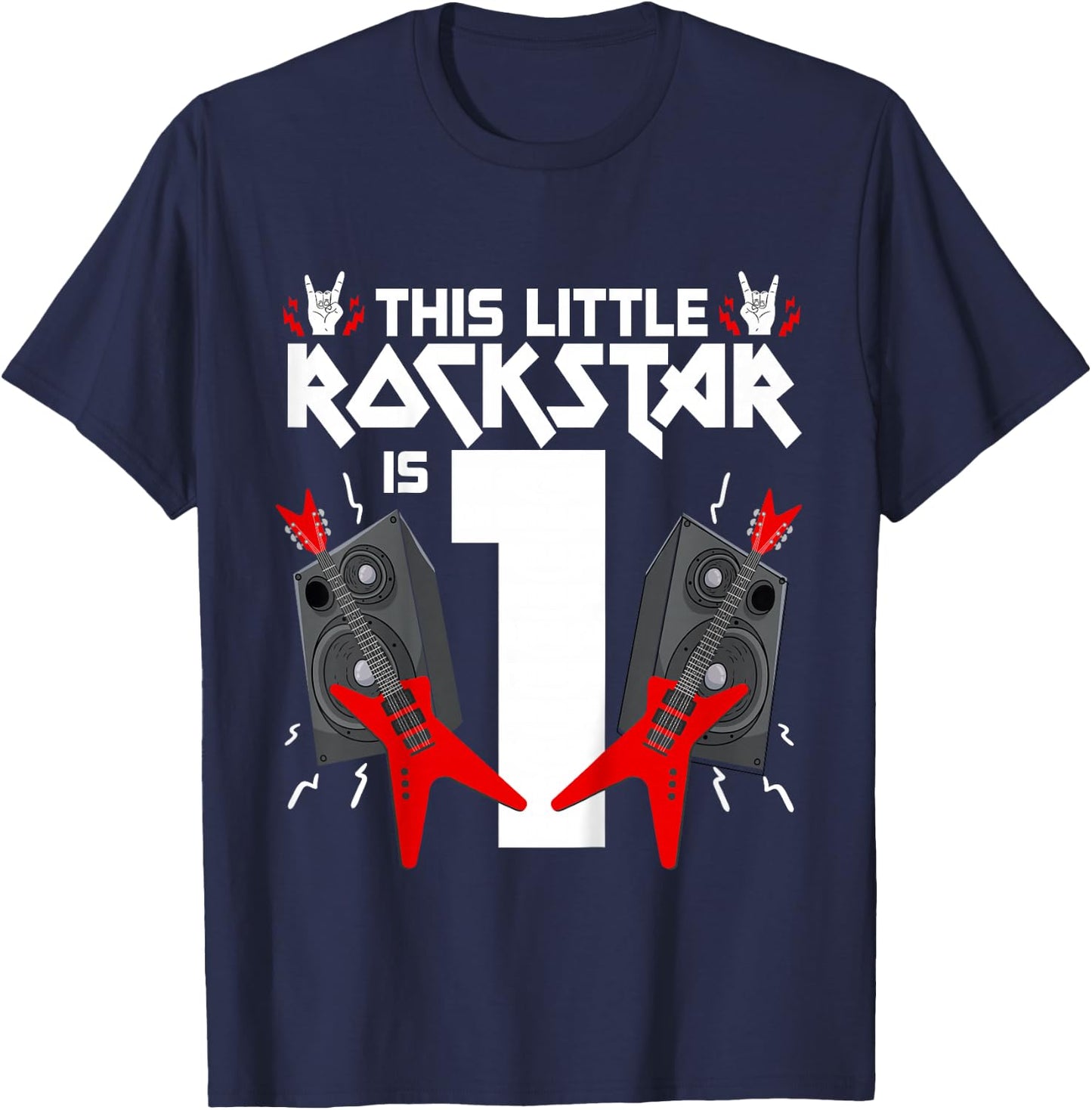 1 Year Old Rock and Roll Star Birthday Party Guitar 1st Gift T-Shirt - T-Shirt | Navy
