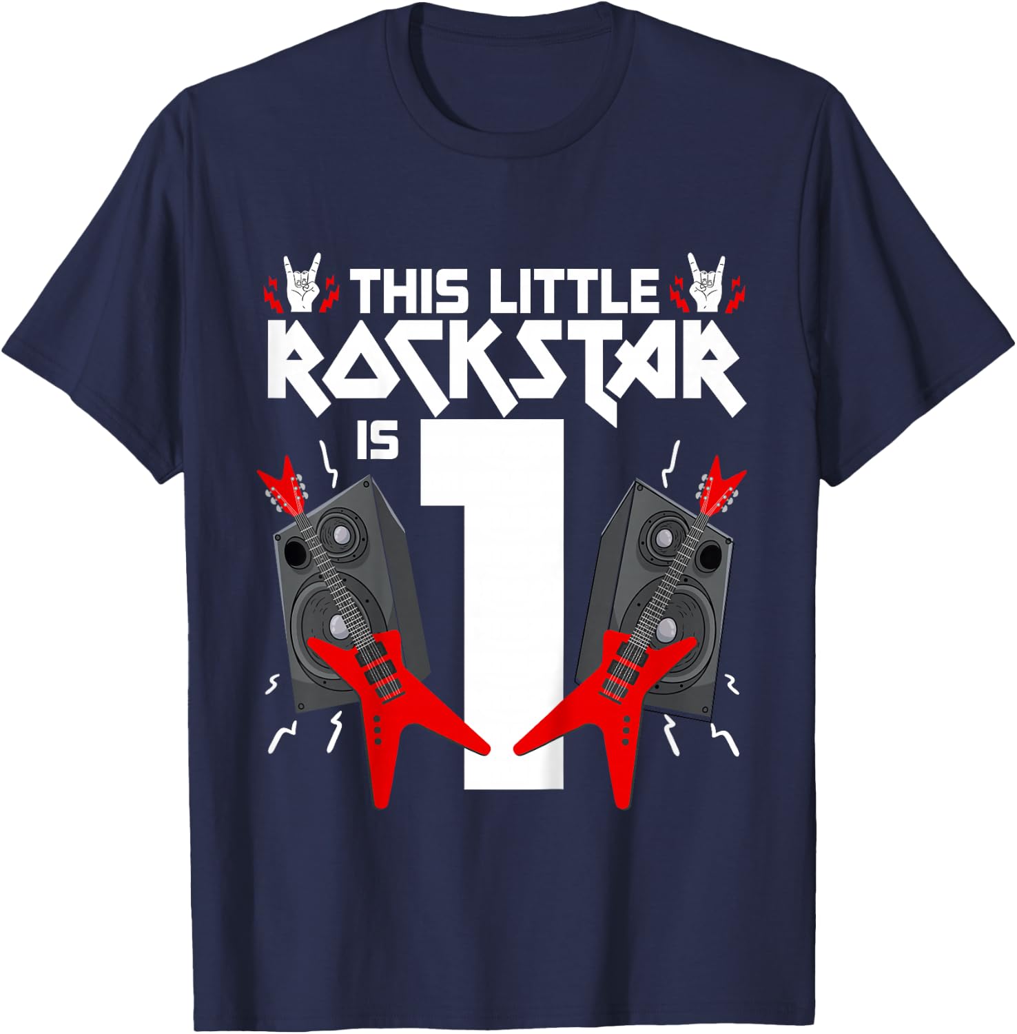 1 Year Old Rock and Roll Star Birthday Party Guitar 1st Gift T-Shirt - T-Shirt | Navy