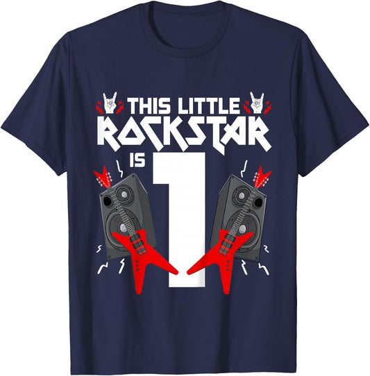 1 Year Old Rock and Roll Star Birthday Party Guitar 1st Gift T-Shirt - T-Shirt | Navy