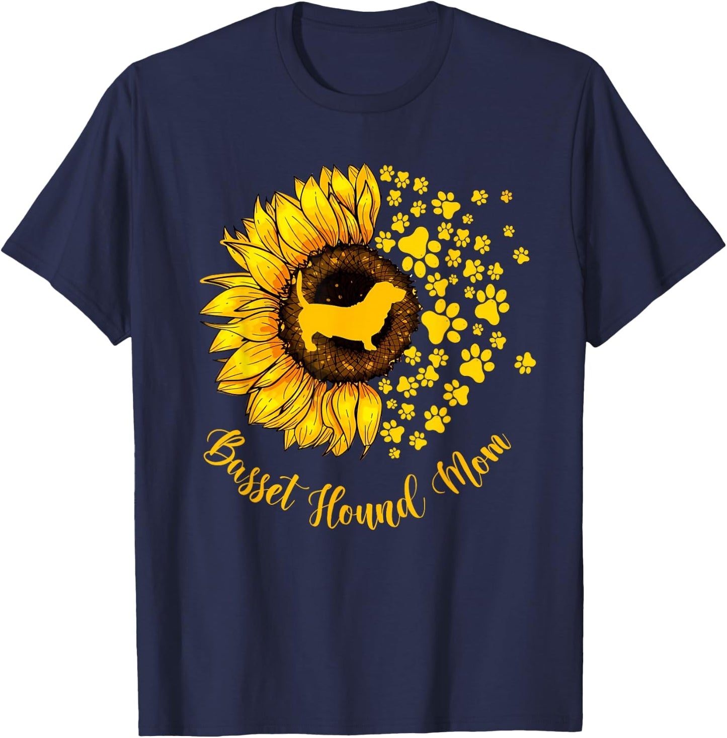 Sunflower Basset Hound Mom Dog Lover Mother's Day T-Shirt - T-Shirt | Navy