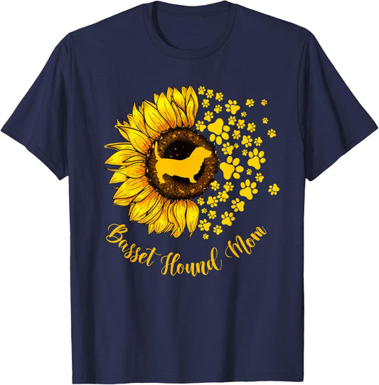 Sunflower Basset Hound Mom Dog Lover Mother's Day T-Shirt - T-Shirt | Navy
