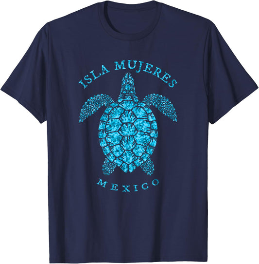 Retro Isla Mujeres Mexico Beach Sea Turtle Vacation Souvenir Women Kids T-Shirt - T-Shirt | Navy