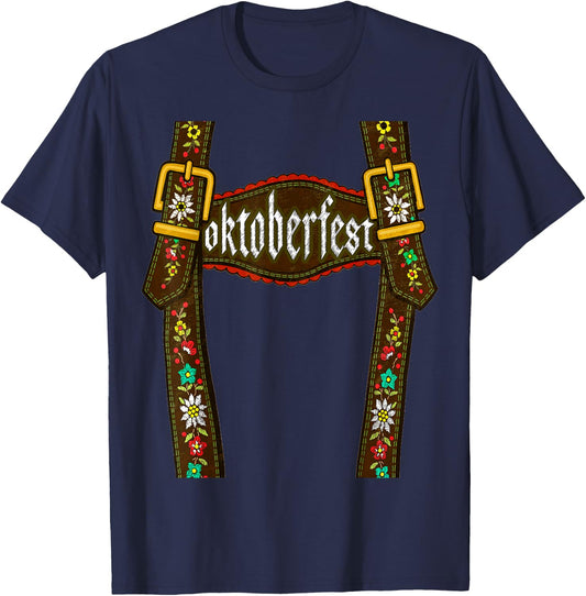 Lederhosen Suspenders Oktoberfest Bavarian Munich Beer T-Shirt - T-Shirt | Navy