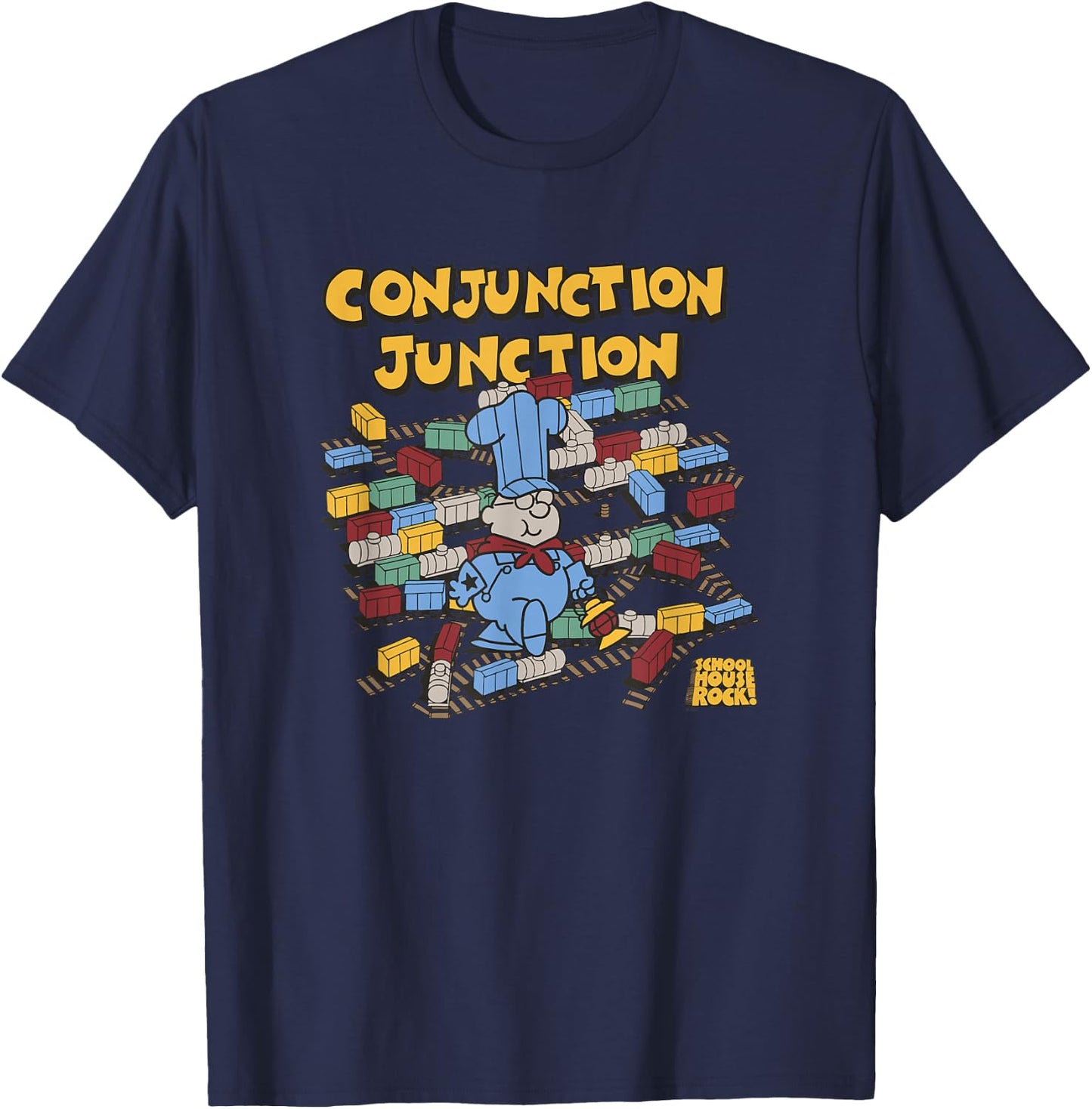 Schoolhouse Rock Conjunction Junction Train Conductor Retro T-Shirt - T-Shirt | Navy