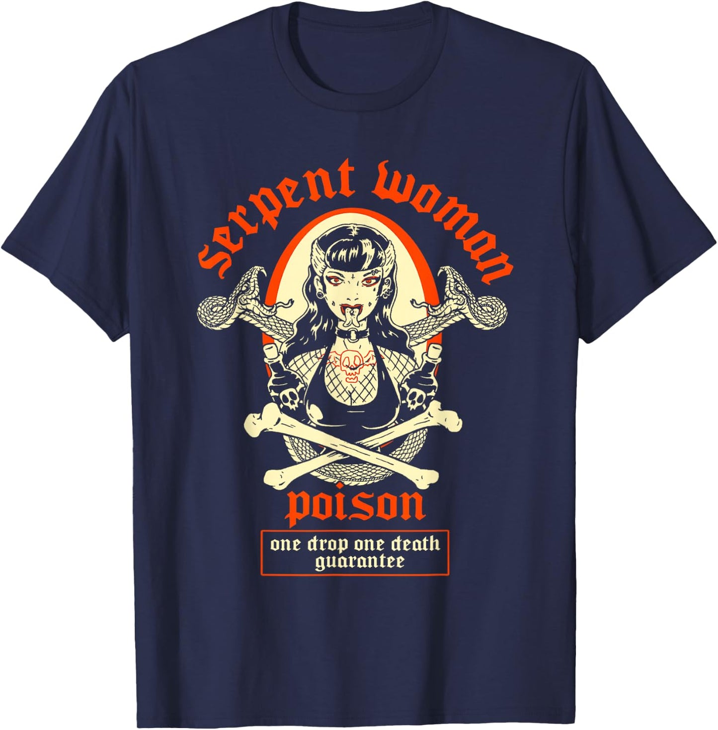 Serpent Woman Goth Girl Psychobilly Tattooed Pinup Poison T-Shirt - T-Shirt | Navy