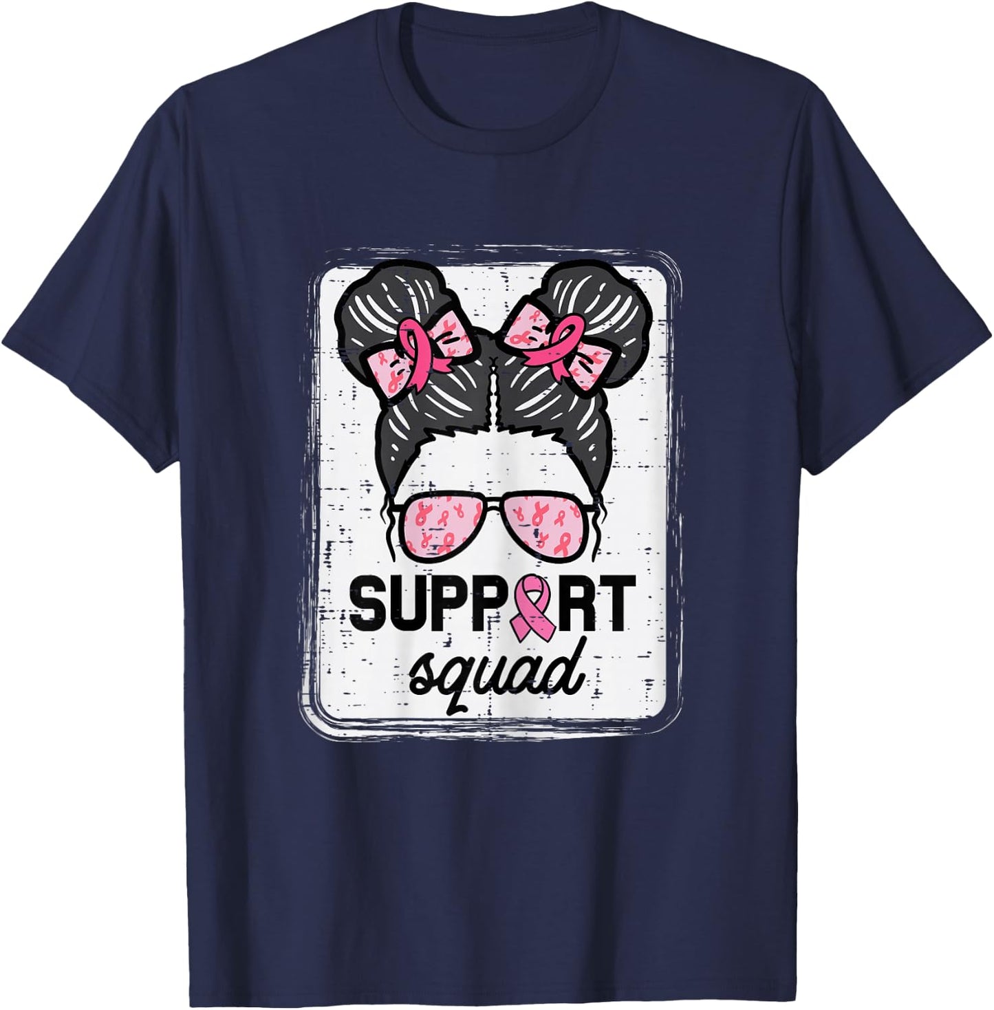 Breast Cancer Support Squad Bun Awareness Girls Kids Youth T-Shirt - T-Shirt | Navy